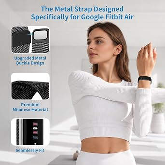 ミラネーゼループバンド、Google Fitbit Airバンド用、ステンレススチールメッシュストラップ。