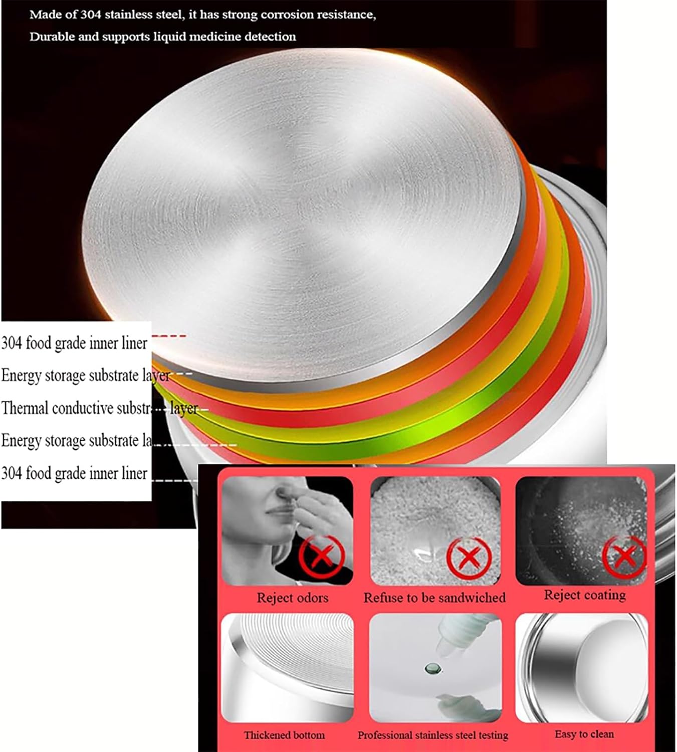 Rice Cooker and Steamer (2-6L) 304 Stainless Steel Liner, with Spatula and Measuring Cup, for 1-10 People，220-240V US/EU Power(4L)