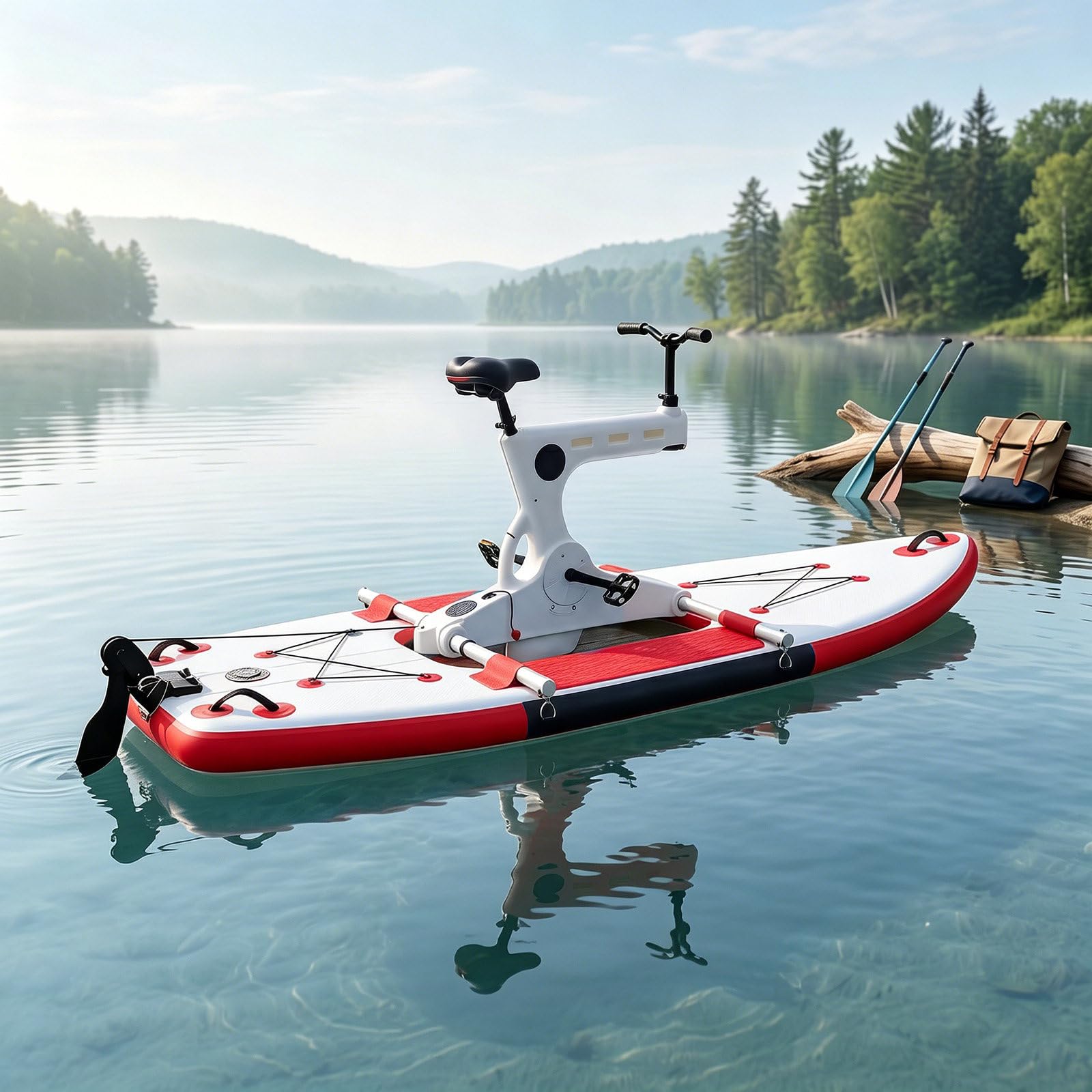 SICWEDIM Water Bike Inflatable Pontoon Water Bicycle, Multifunctional Water Sports Equipment For Fitness Recreation, Smooth Stable Propulsion, Inflatable Platform For Lakes Gentle Rivers (Red)