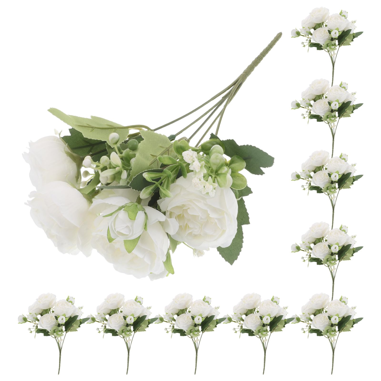 10 Stück Künstliche Pfingstrosen aus Seide Weiß Realistische Blumensträuße für Stilvolle Tisch und Wohnraumdekoration im Wohnzimmer