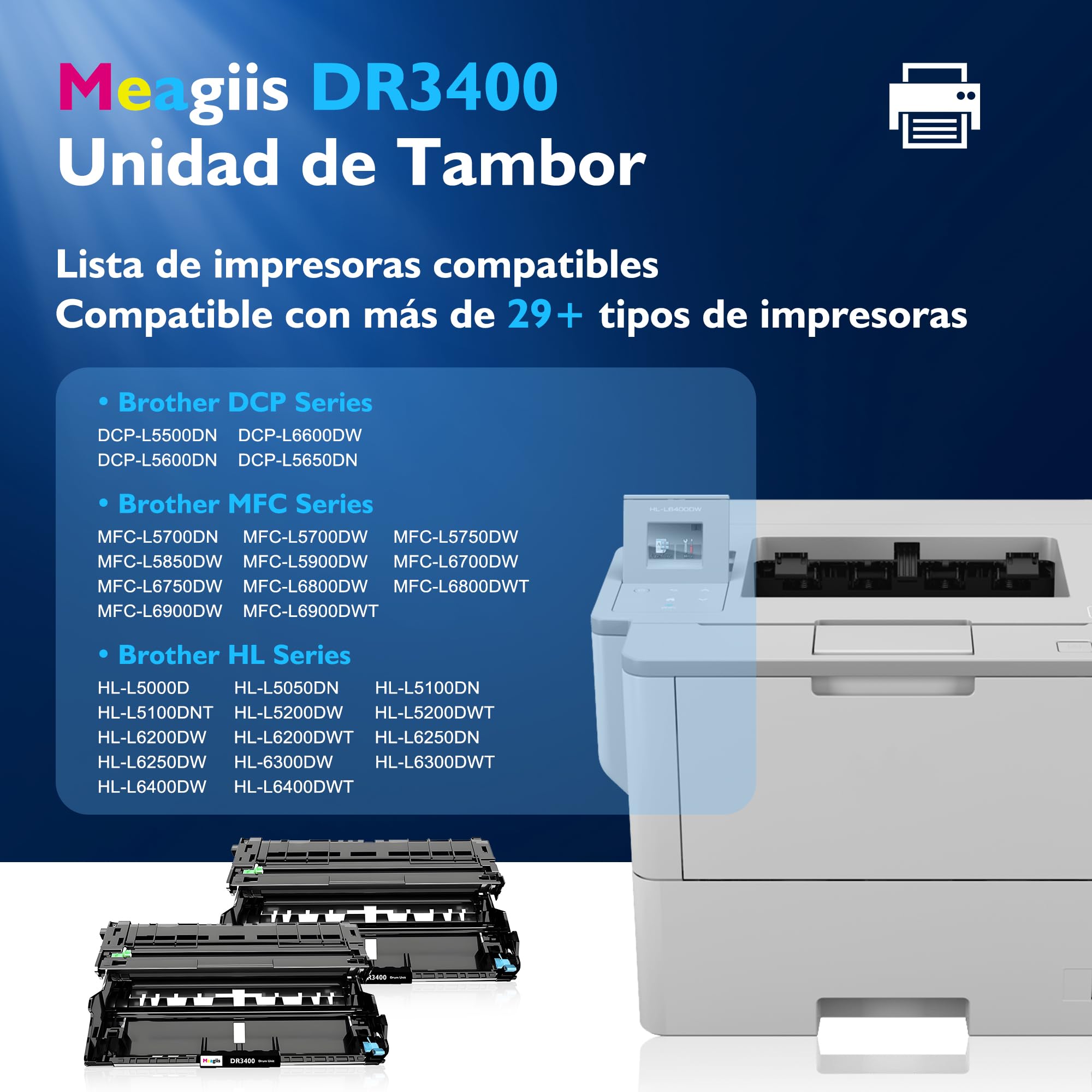 DR3400 Unidad de Tambor Compatible con Brother DR3400 DR-3400 para Brother HL-L6250DN HL-L5000D HL-L5100DN HL-L5200DWT HL-L6200DW HL-L6200DWT HL-L6400DW HL-L6400DWT MFC-L6700DW (2 Paquete)