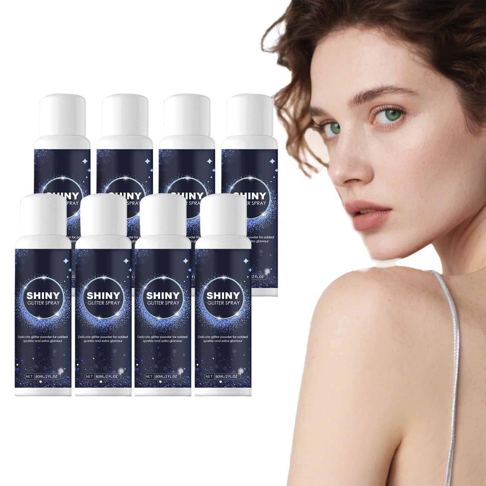 Spray glitterato per capelli e corpo, spray glitterato per corpo e capelli - spray scintillante tutto in uno per feste, kit atomizzatore glitterato per festival con glitter argento (8 bottiglie)