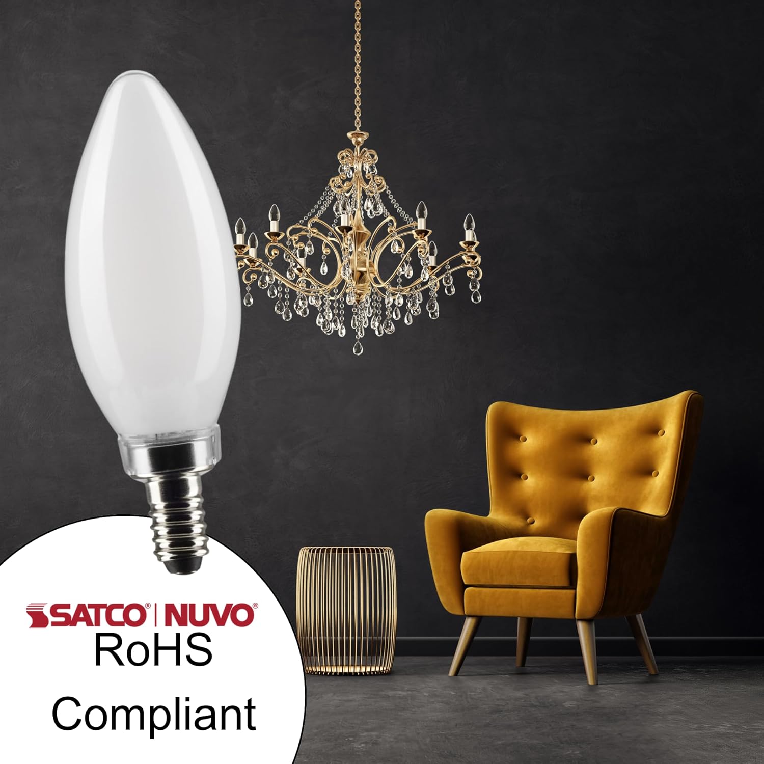 Satco S21279-5.5 Watt B11 LED Frost Candelabra Base Light Bulb, 3000K Soft White, 500 Lumens, 90 CRI, 120V, Dimmable (2 Pack)