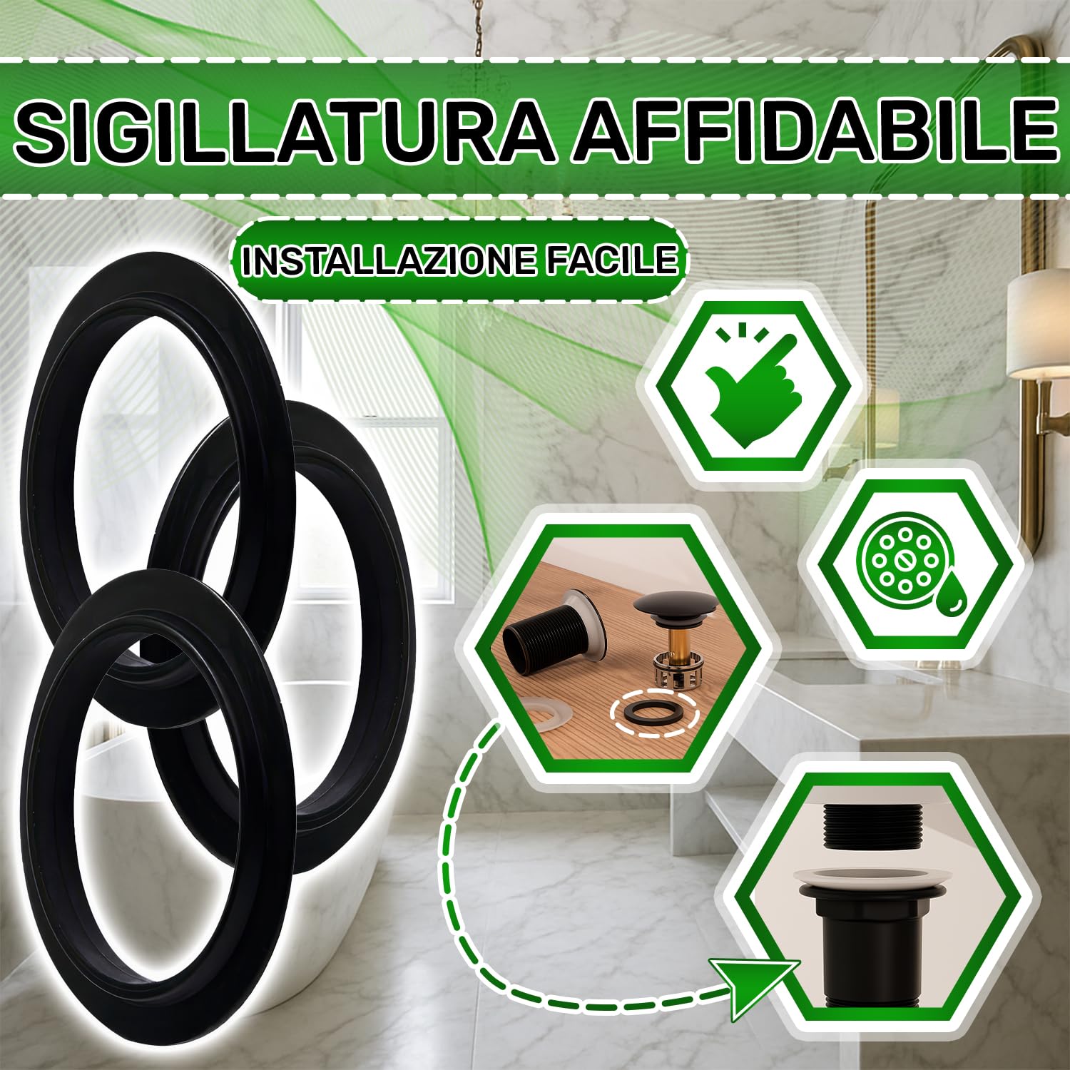 Guarnizione in gomma per lavello Clic Clac - Resistente all'acqua e agli agenti chimici - MADE IN SPAIN - ONIX TECH
