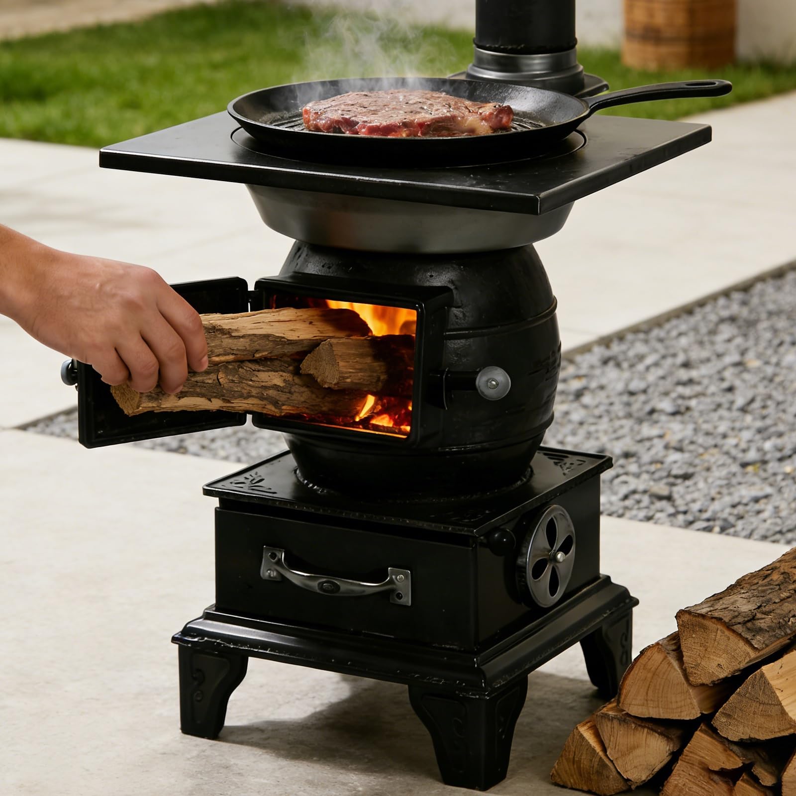 Stufa A Legna In Ghisa, Stufe A Pellet For Riscaldamento Domestico Con Sbarre Del Forno In Ghisa E Uscite Fumi Rialzate For Picnic In Giardino, Pesca