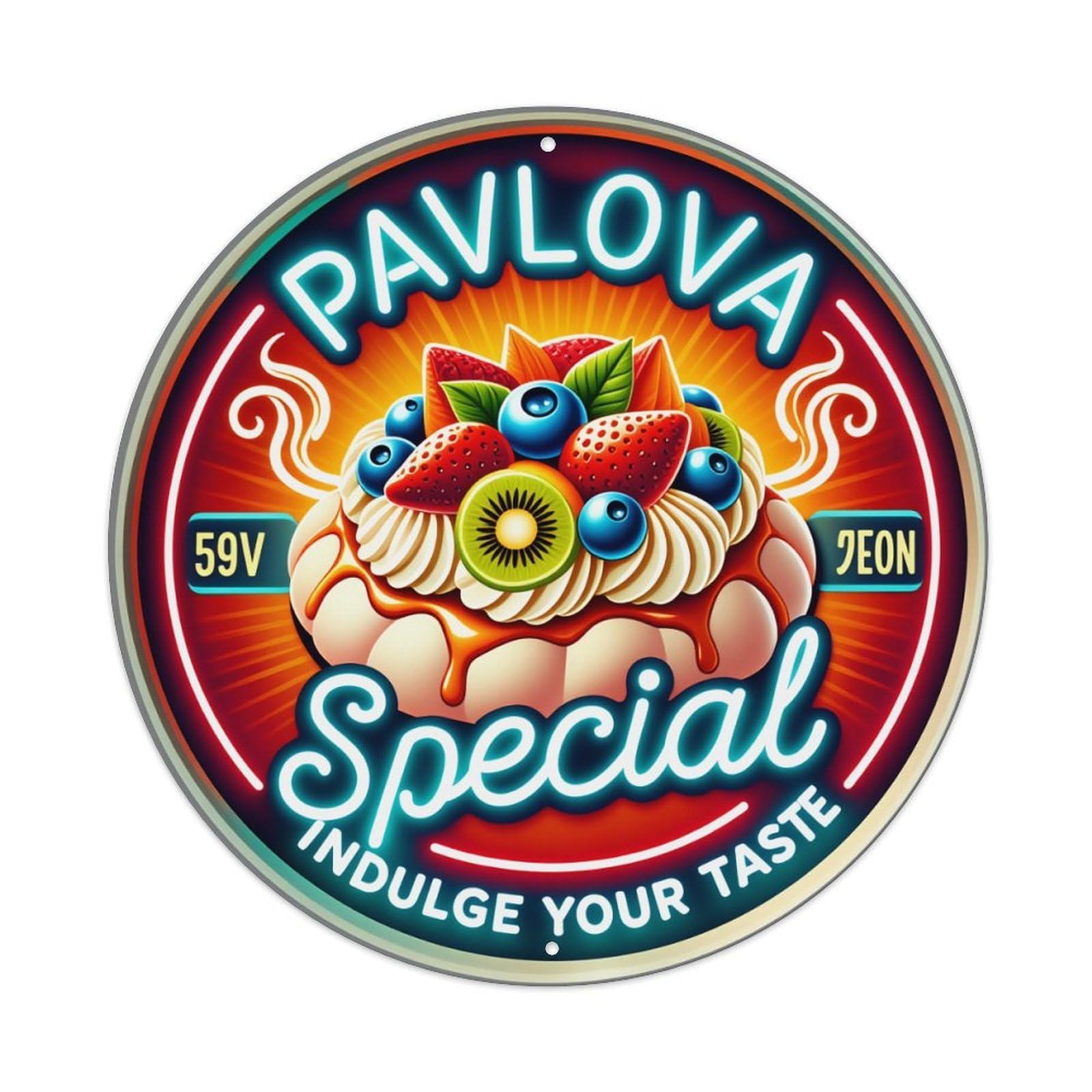 Pavlova Special Fruit Cake Design Metal Tin Sign Vintage Garden Bedroom Cafe Bar Man Cave Home Wall Decor Metal Poster 8x8 inches