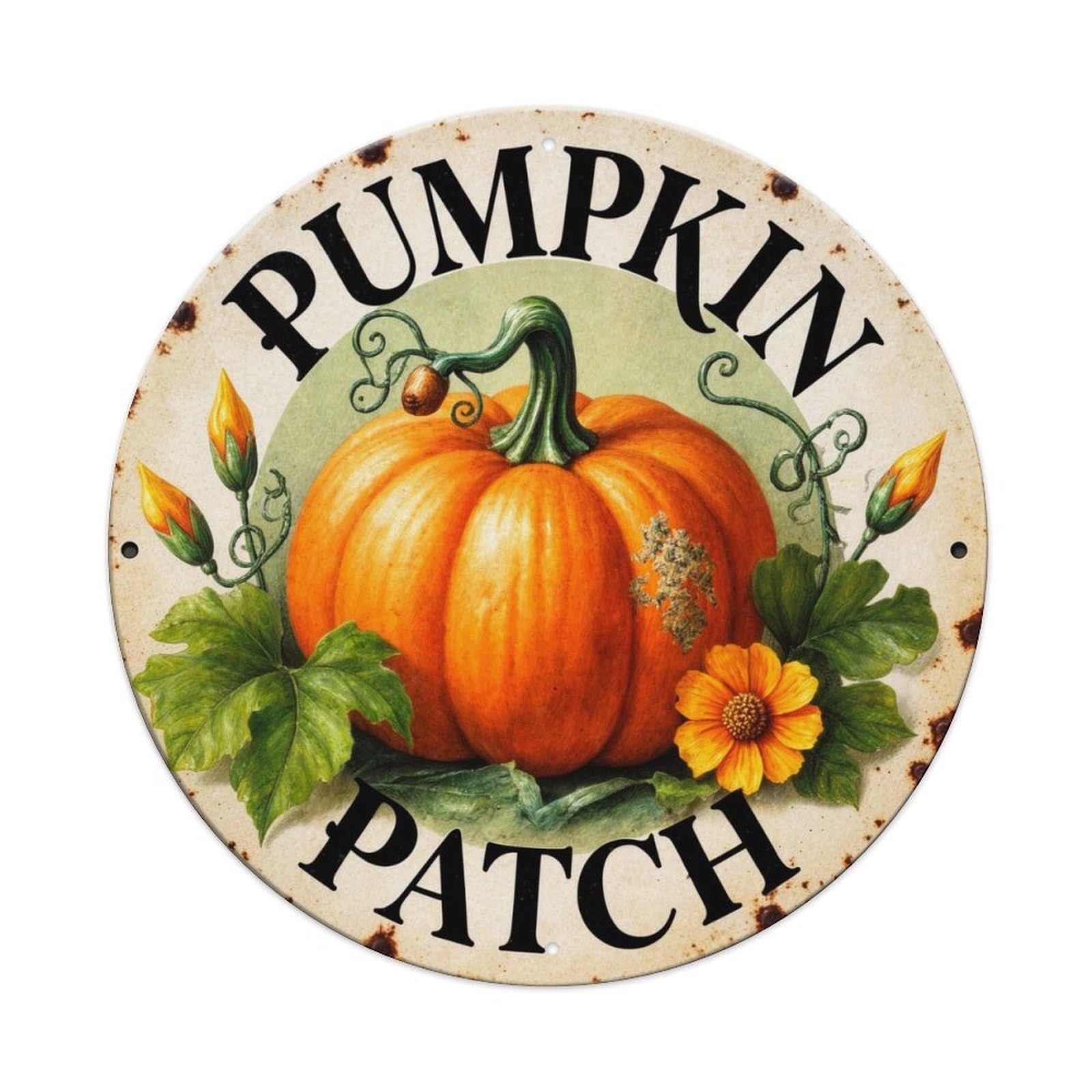 Pumpkin Patch Sign Artwork Design Round Metal Tin Sign Vintage Wall Decor, Bar Garage Cafe Kitchen Home Wall Art Poster 8x8inches