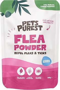 Pets Purest Dog Flea and Tick Treatment Powder Supplement, 250g Natural Flea & Tick Repellent for Dogs. Effective Food-Topper Supplement for Pest Prevention