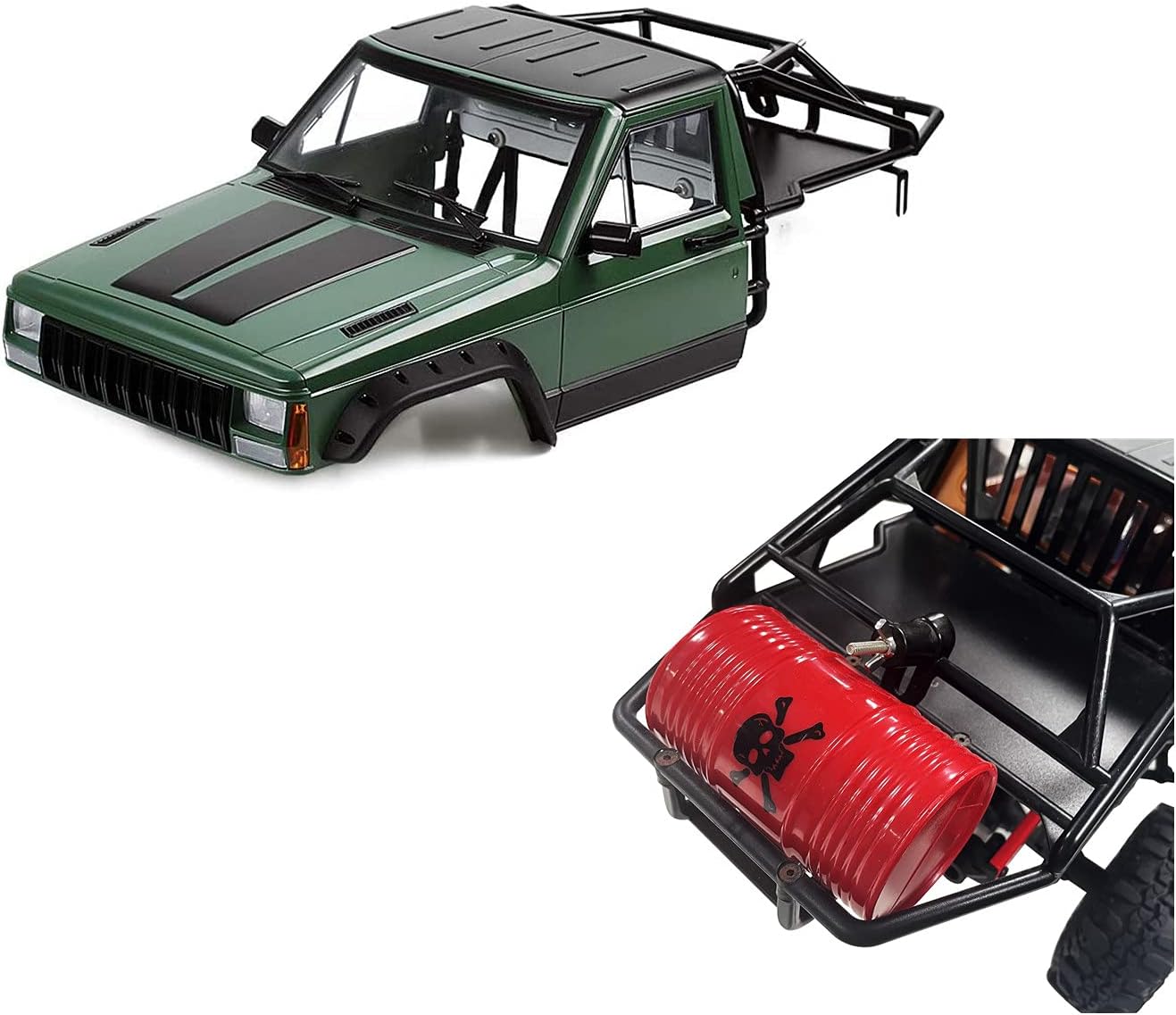 Buy 1 get 1 INJORA RC Cherokee Body Cab & Back-Half Cage and Mini Oil Drums Decoration Accessories for 1/10 RC Crawler Car Trx4
