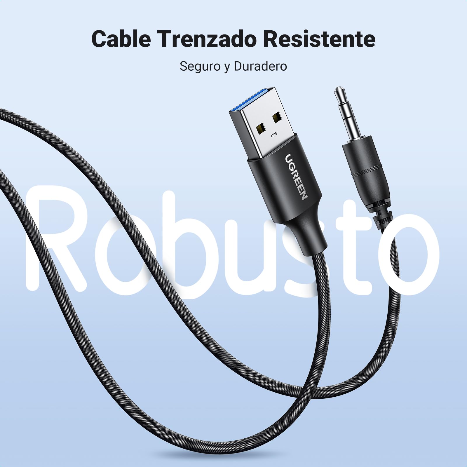 UGREEN Receptor Bluetooth 5.4 Adaptador AUX Coche Jack 3.5mm Audio con Inalámbrico Llamada Manos Libres Luz RGB