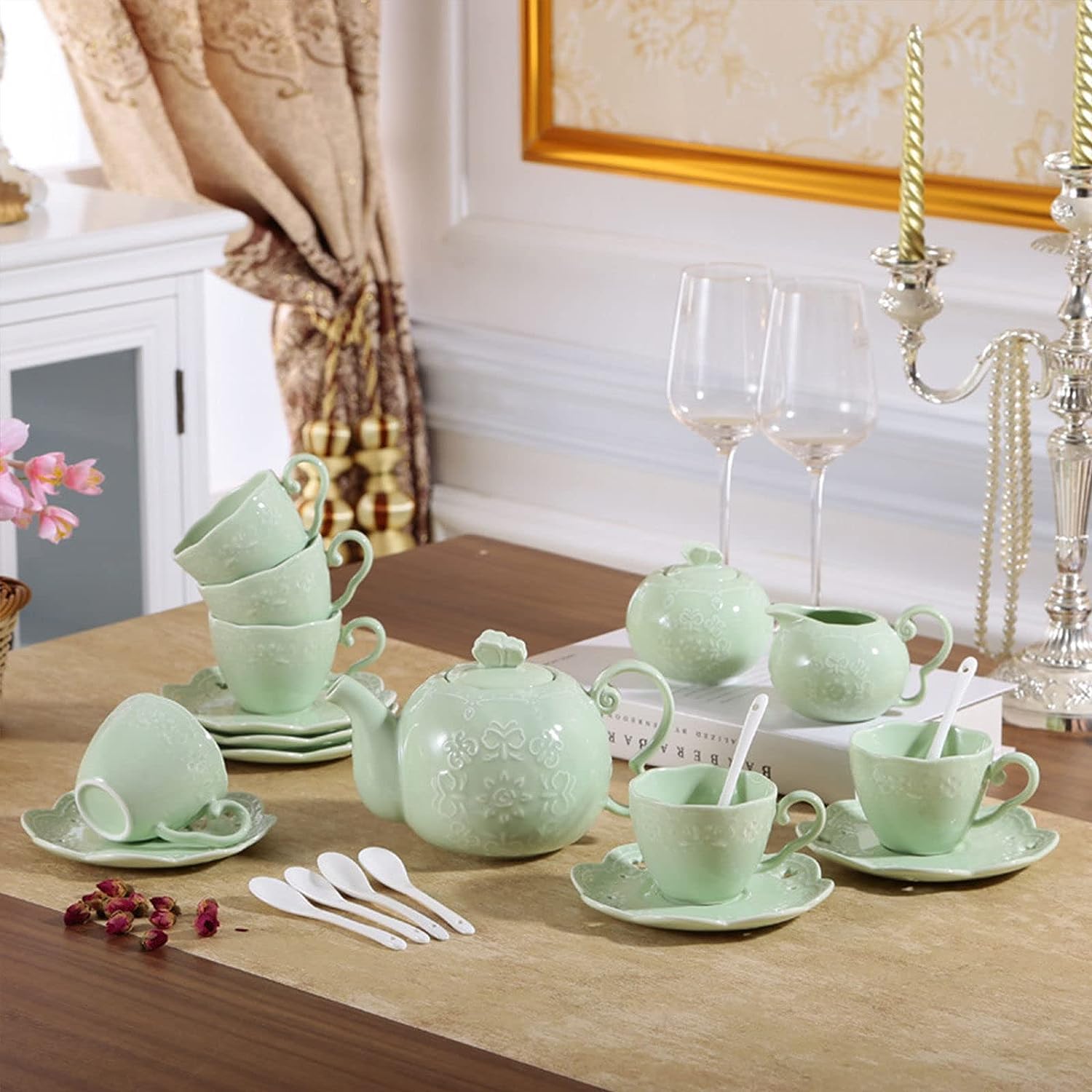 Azucarero de cerámica, jarra for crema, azucarero, juego for servir café, jarra de leche verde (color: verde, tamaño: azucarero) (color: verde, tamaño: jarra de leche)(Sugar Bowl)