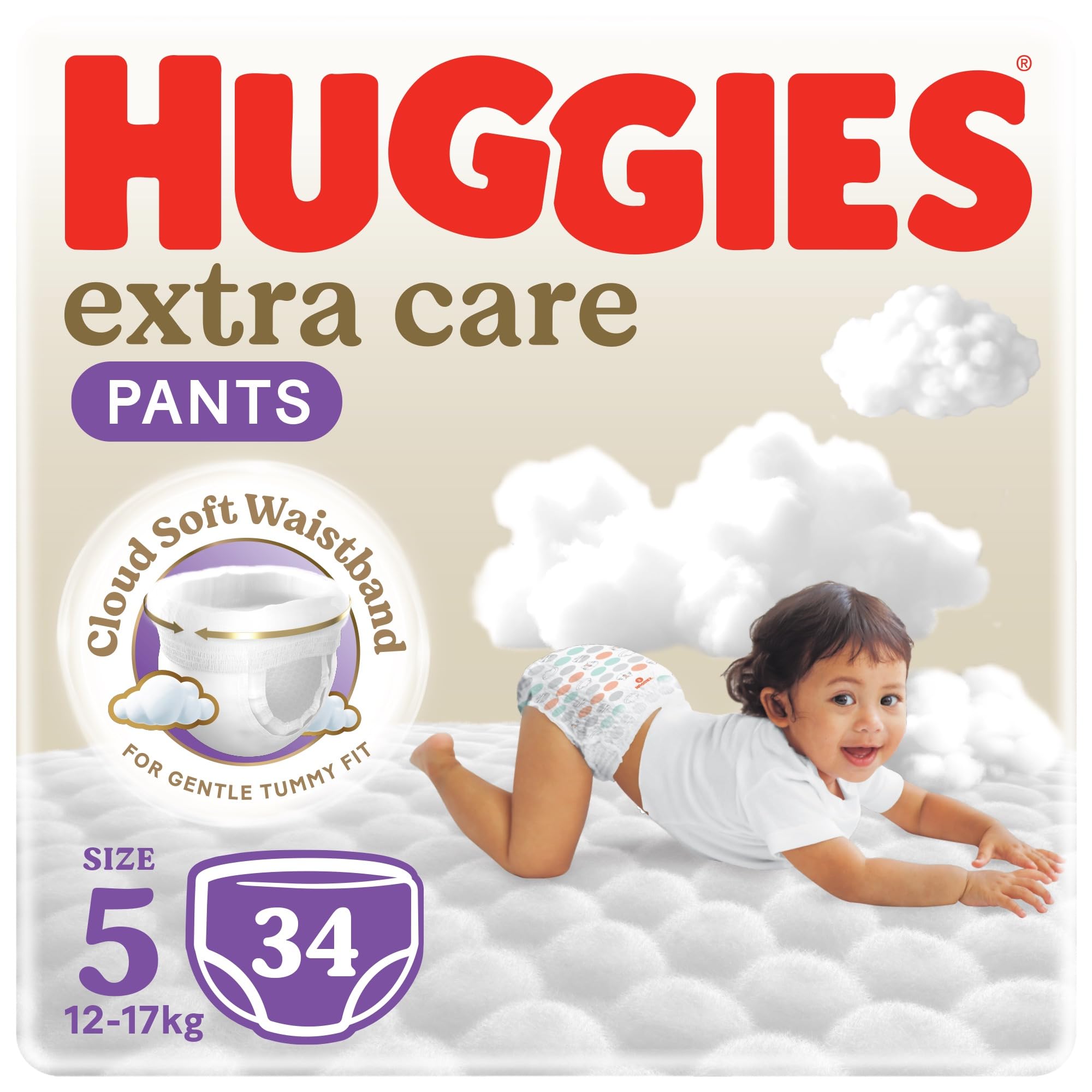 Huggies Culottes Pants Size 5 (34 Pants) – Pull-Up Baby Diaper Pants with Stretchy 360 Waistband for Bigger Toddlers, Easy Changes, Soft Comfort and All-Round Leak Protection