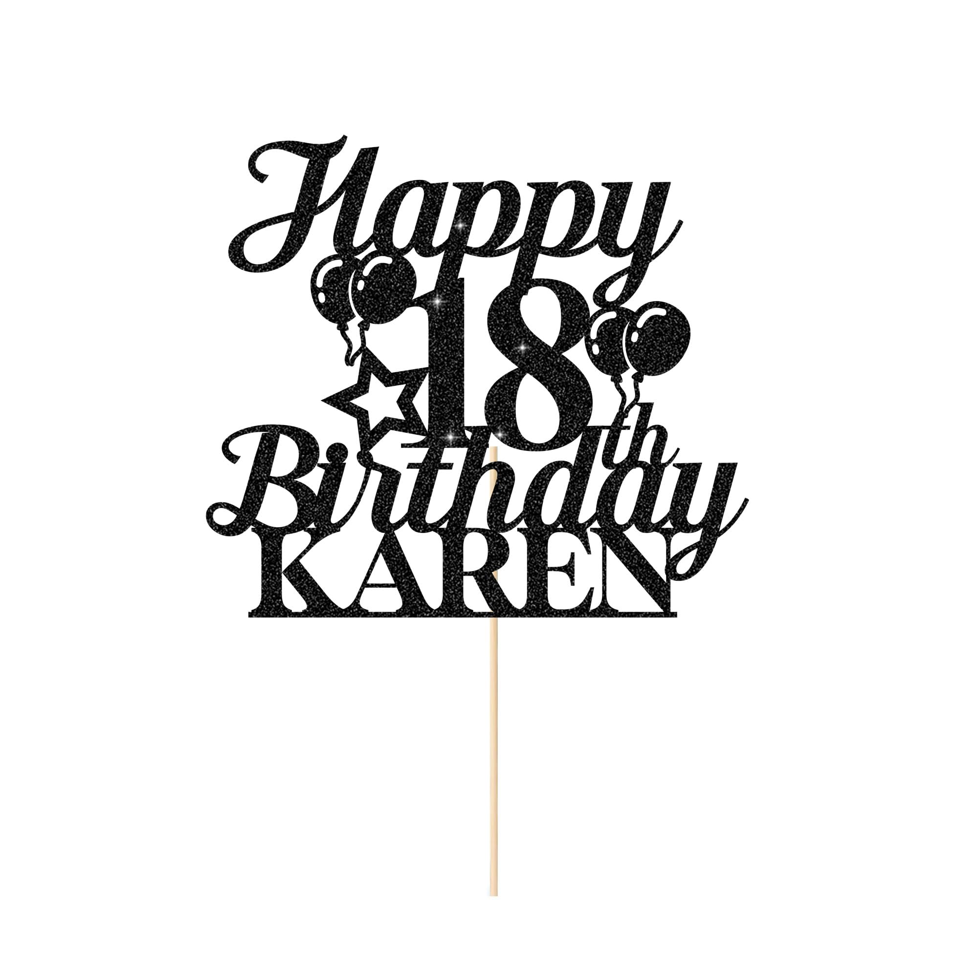Happy 18th Birthday Cake Topper Personalised Cake Decorations Double-Sided Glitter Cake Topper Custom Cake Toppers with Any Age & Name for 18th 21st 30th 40th 50th 60th(Black)