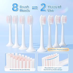 Sonic Electric Toothbrush with 8 Brush Heads for Adults & Kids 3+, Type-C Rechargeable Toothbrush with Cover Cap, 5 Adjustable Modes, SmarTimer, IPX7 Waterproof, One Charge for 180 Days, Light Pink
