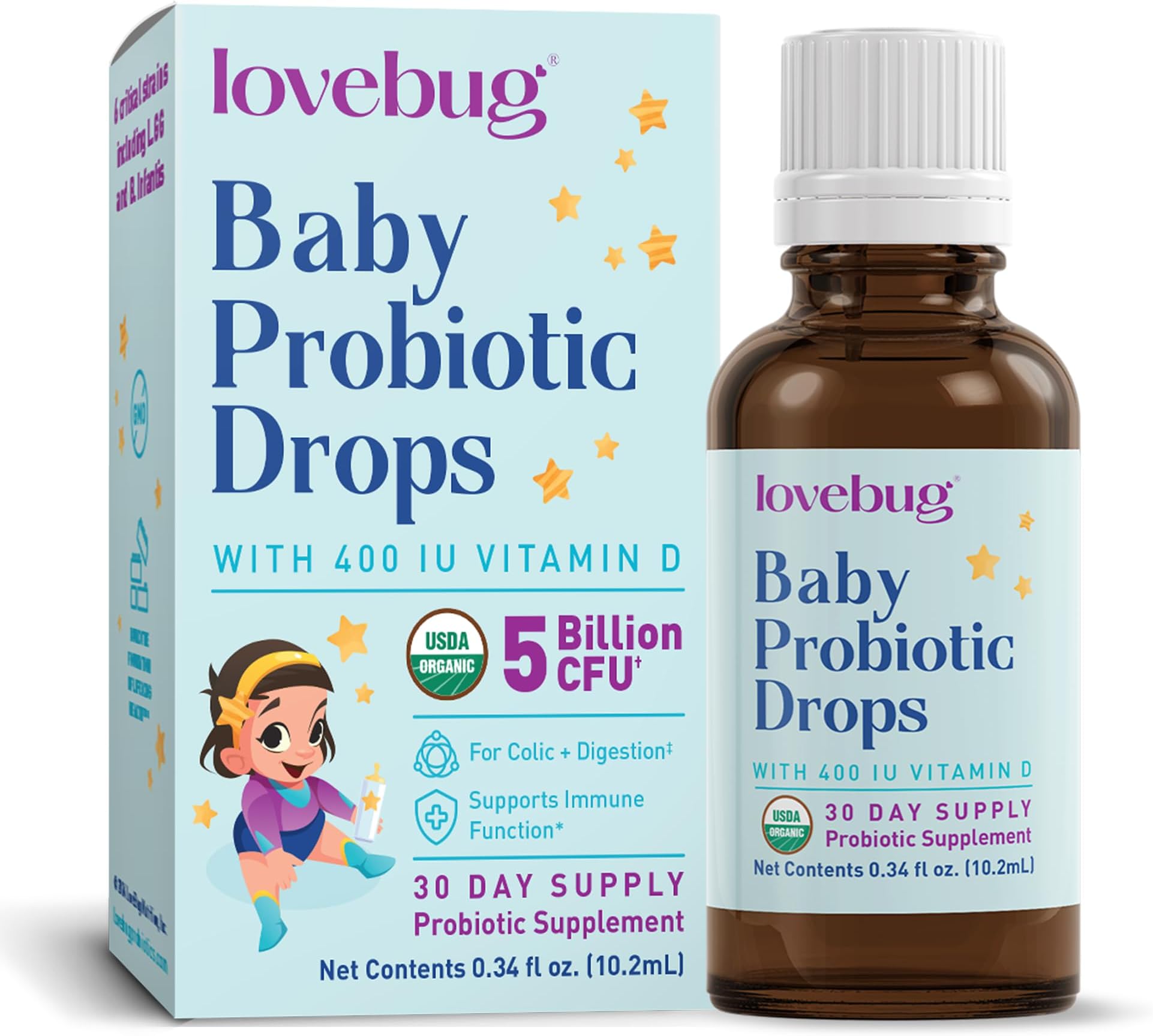 Baby Probiotic Drops - Organic Probiotics for Immune Support and Baby Constipation & Colic Relief - Tasteless & Sugar-Free Liquid Drops for Newborns, Babies & Infants (0-12 Months) - 10ml