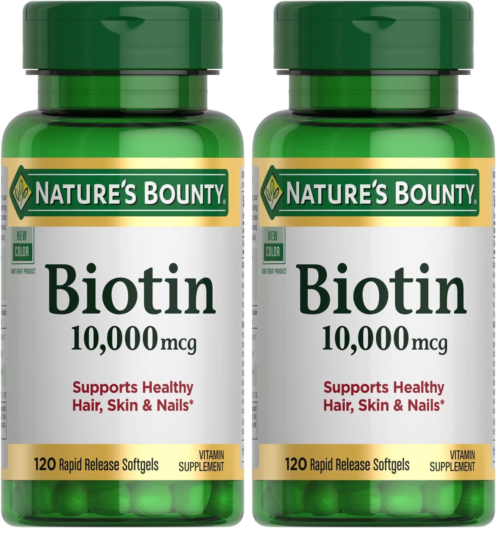 Nature's Bounty Biotin Hair Skin and Nails Vitamins, Supports Healthy Hair, Skin and Nails, 10,000 mcg, 120 Softgels (Pack of 2) 120 Count (Pack of 2)