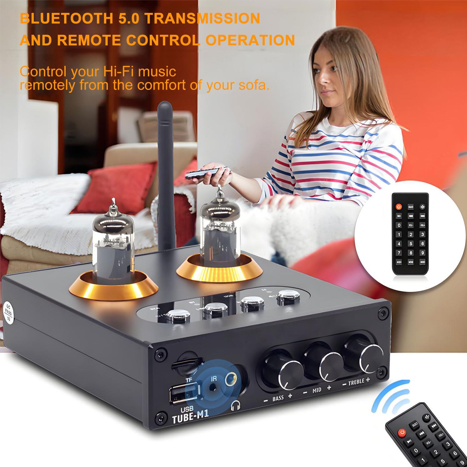 KEhtu Mini preamplificatore Stereo a valvole 5.0, Lettore USB, valvola a Vuoto 6K4 di Livello audiofilo, con Design Plug-in, Supporta l'ingresso per chiavetta USB e Scheda TF