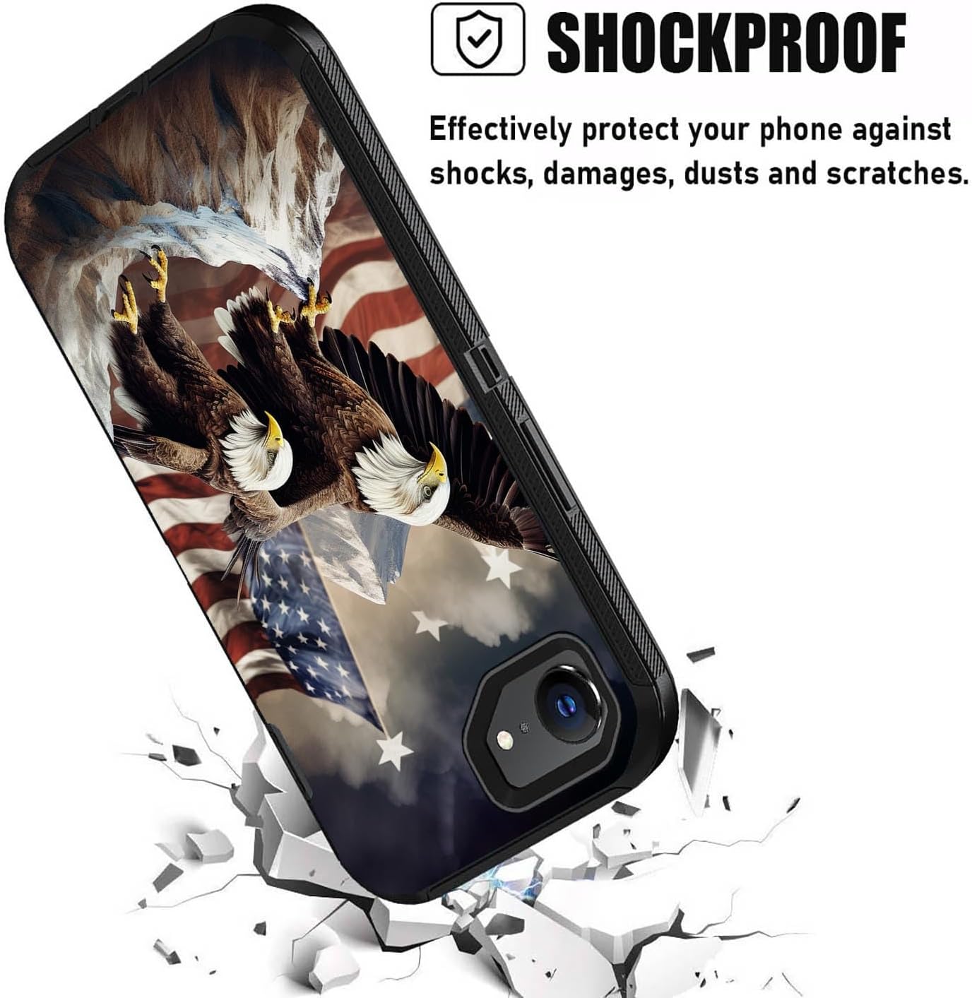 for iPhone 16e Case, Heavy Duty 3 in 1 Hybrid Military Grade Shockproof Drop Full-Body Protective Cover for iPhone 16e (2025) 6.1 inch, Patriotic American Flag Bald Eagle - Image 6