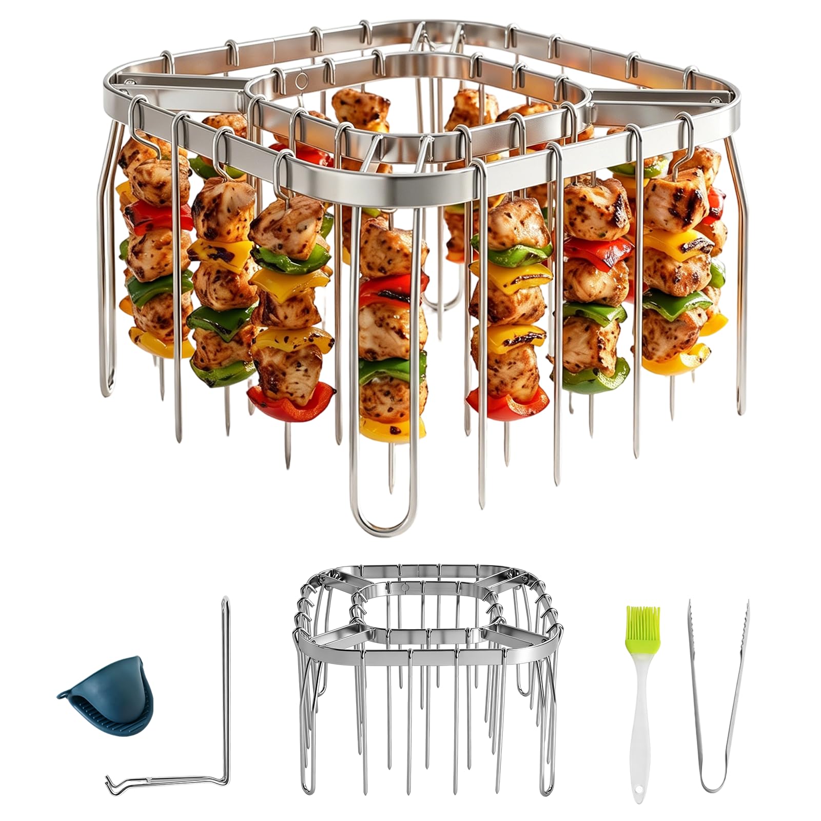 Rejilla para Freidora de Aire, Rejilla Air Fryer Acero Inoxidable Rejilla Freidora Aire Accesorios para Freidoras con 28 Soporte para Albóndigas Pollo Bacon, Air Fryer Accesorios