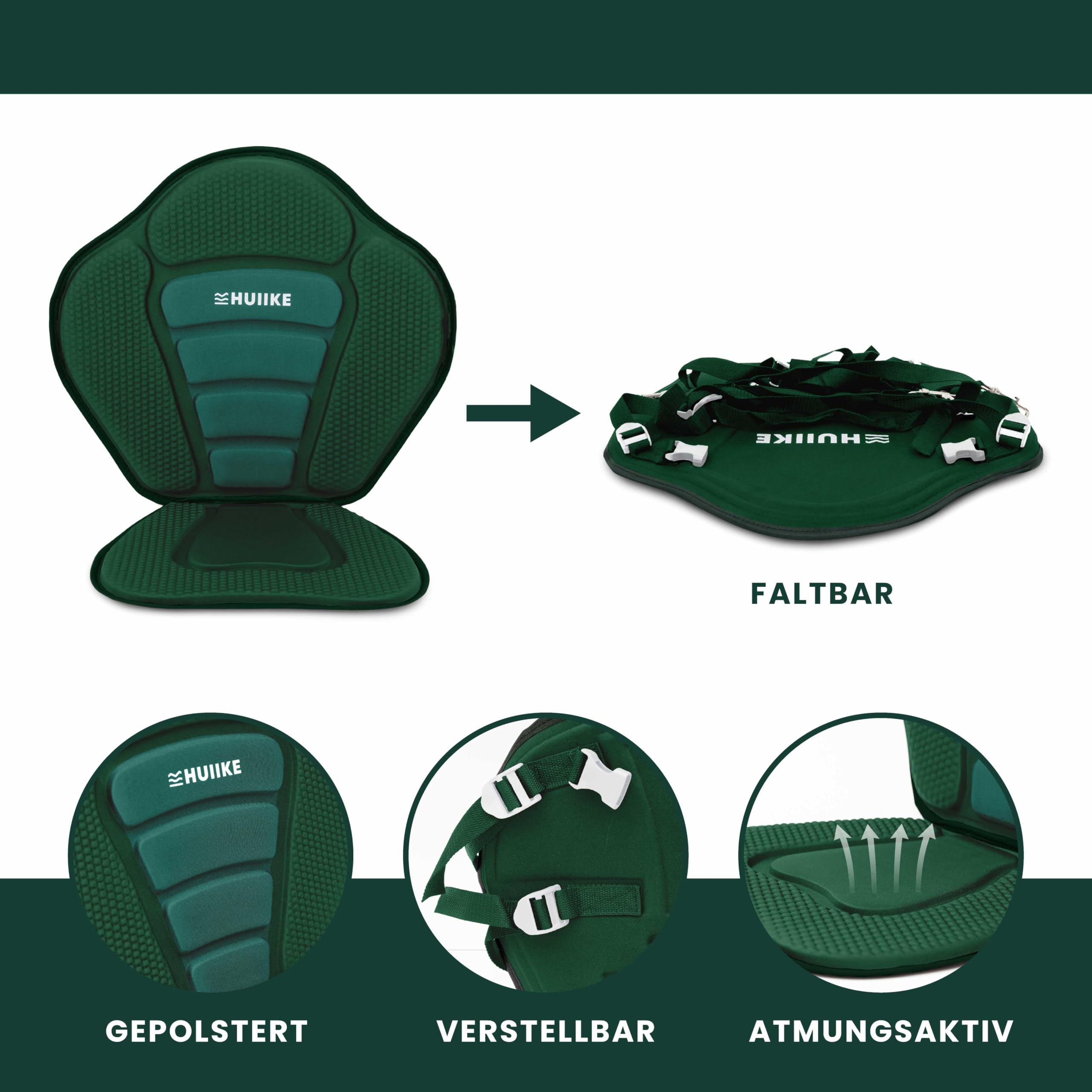 Sup Sitz für Stand Up Paddle Kayak mit 4 Verstellbare Riemen - HUIIKE | Sup Sitz Nachrüsten und Rückentasche, Stand Up Paddle Zubehör, Kajaksitz Standup Paddleboard Aufblasbar und Kanu mit Rückenlehne