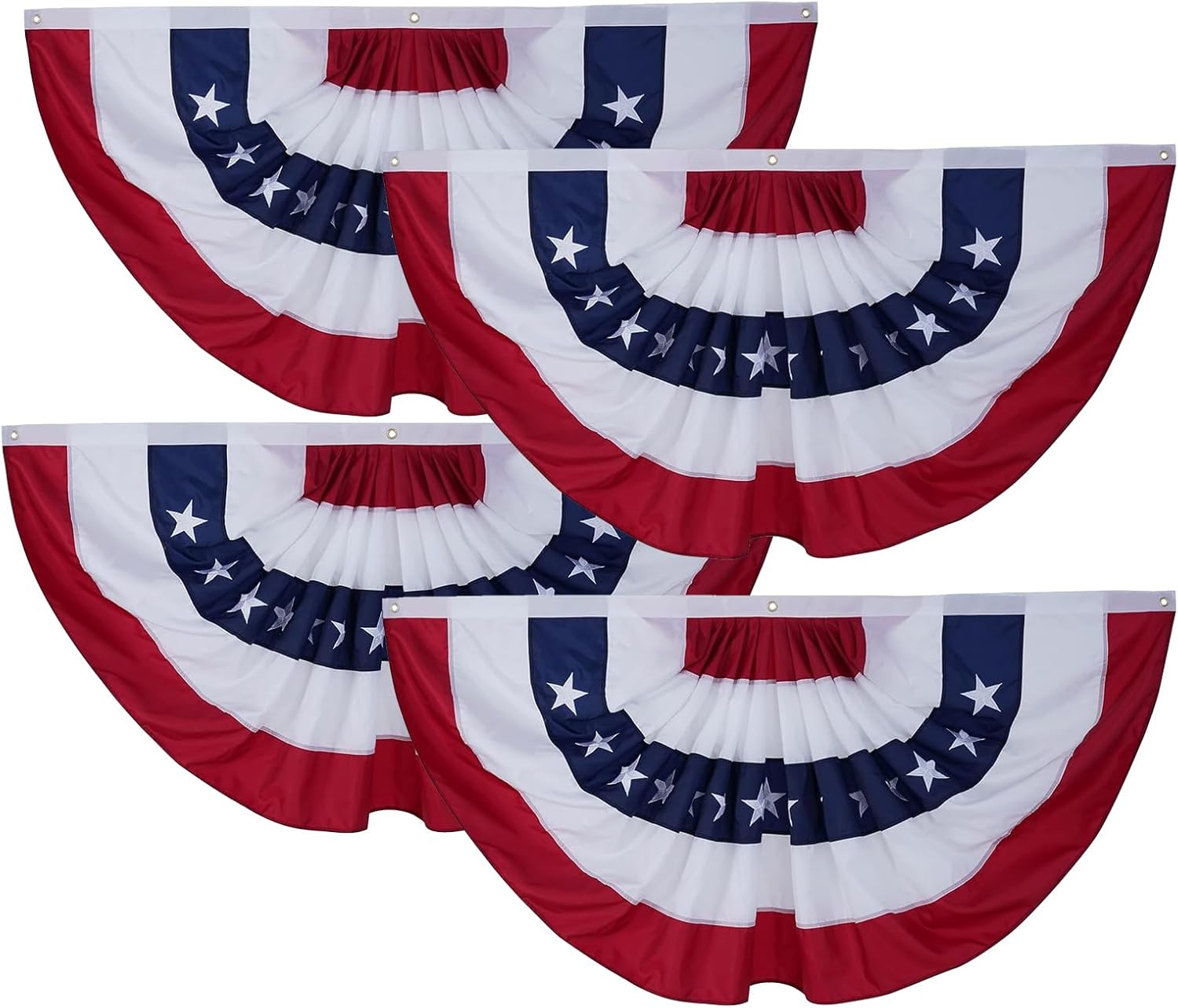Bradford American Bunting USA Flag 3x6 ft Outdoor Embroidered Pleated Fan Flags with 3 Brass Grommets, Patriotic Flag Buntings for Outside for 4th of July Memorial Day Decorations