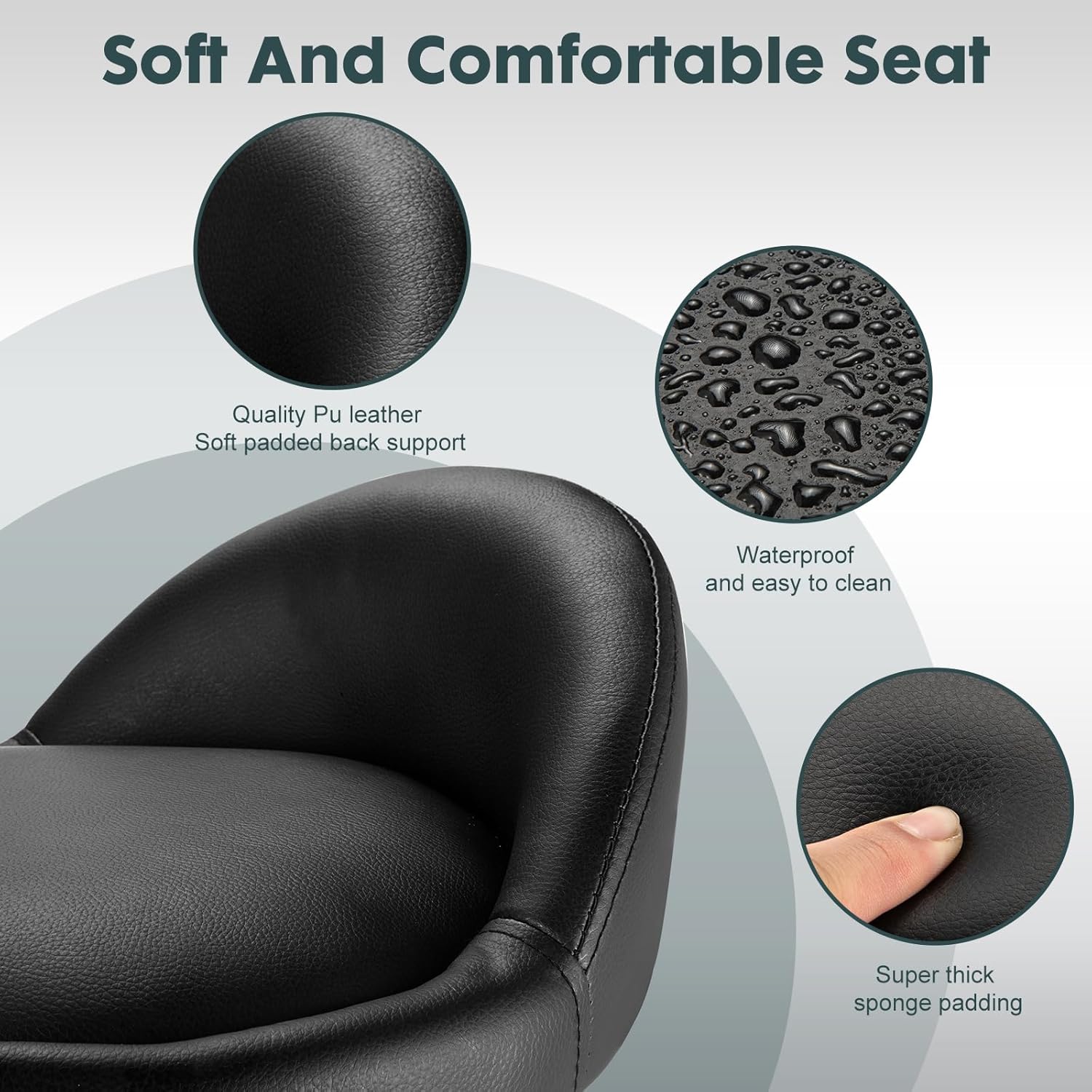 Swivel Rolling Stool with Wheels Height Adjustable Stool Chair Drafting Chair with Backrest Stable Base Foot Black