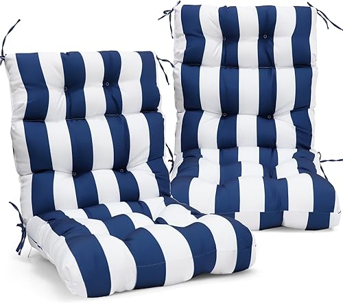 Vista 13 de EAGLE PEAK Juego de 2 cojines copetudos para sillas de patio con respaldo alto para exteriores e interiores, 46 x 22 pulgadas, bandera estadounidense