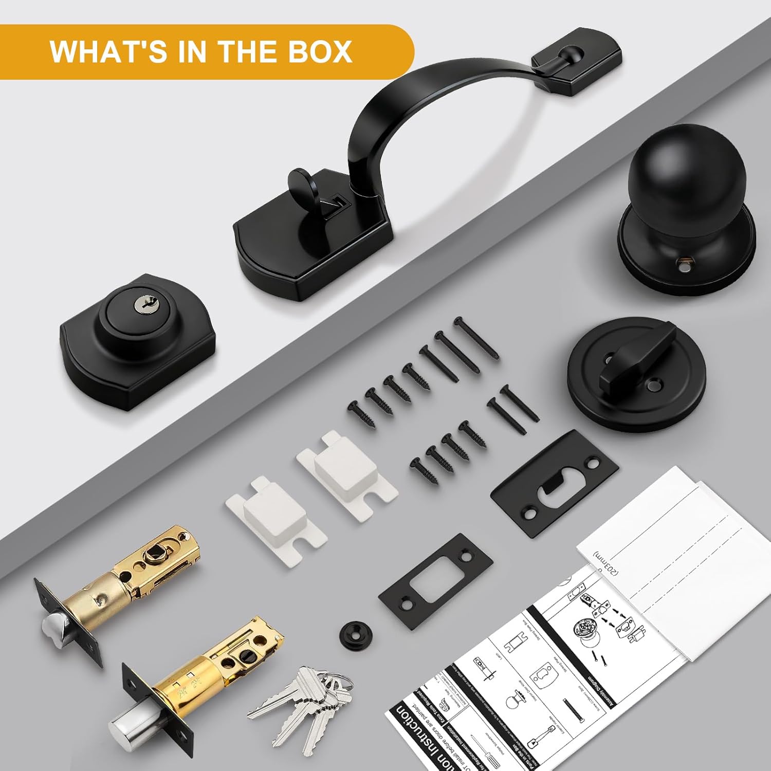 Probrico Black Front Door Lock Set,Front Door Handle Set with Deadbolt Single Cylinder Front Door Knob and Deadbolt Set, 1 Set