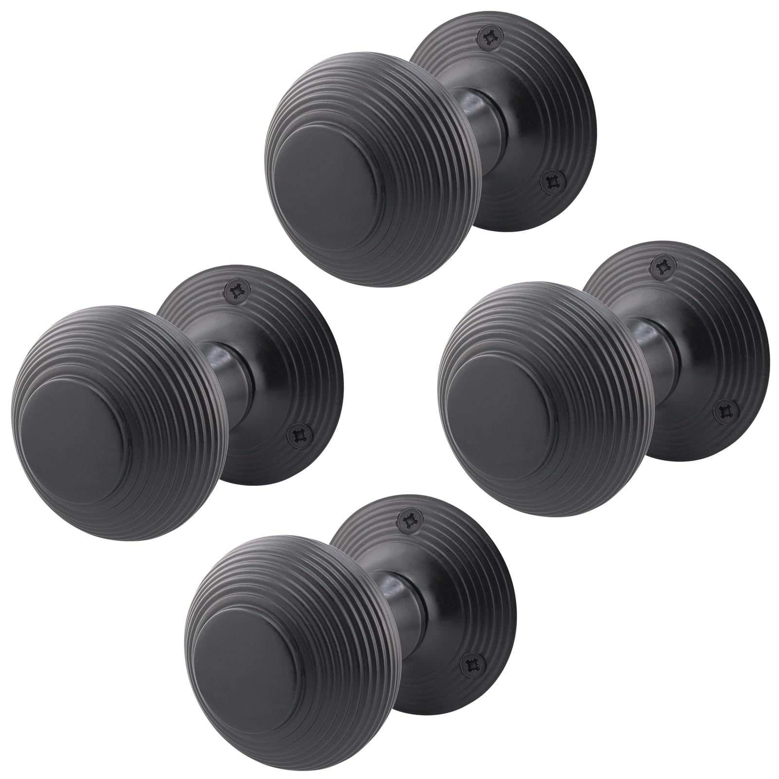 Eai Matt Black Beehive Reeded Black Door Knobs | 2 Pairs Of Mortice Knobs (55Mm) For Internal Doors