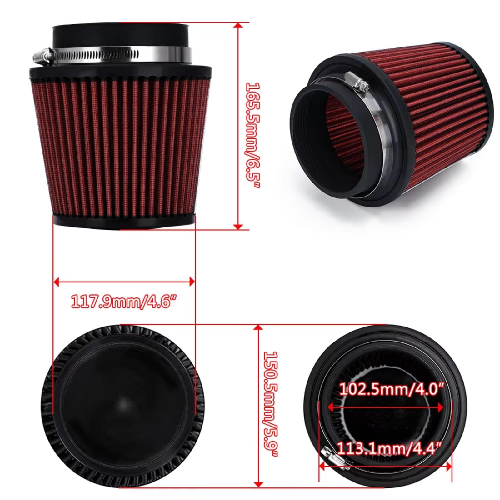 4" 100 Mm 4,5 Pouces Universel Filtre Air Voiture Entrée Haut Débit