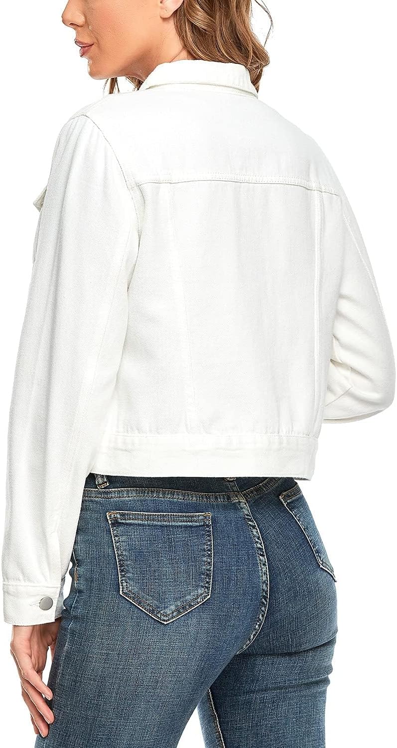 andy & natalie Women’s Denim Jackets Cropped Long Sleeve Basic Button Down Crop Jean Shacket with Pockets