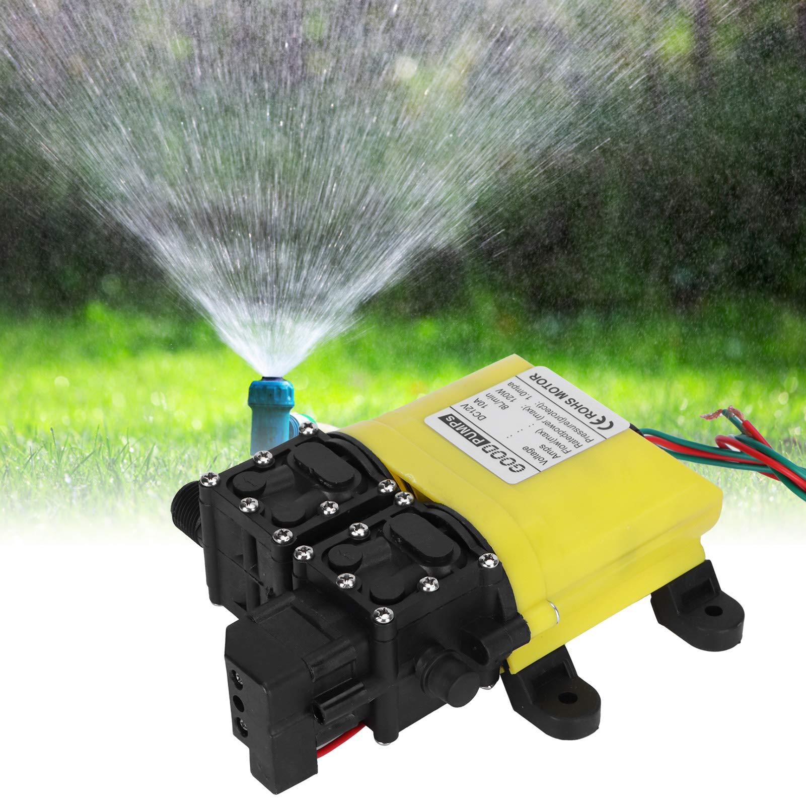 Pompe à membrane haute pression 12 V 120 W 8 L Pompe à haute pression avec connecteur en cuivre Pompe à injection d'eau automatique