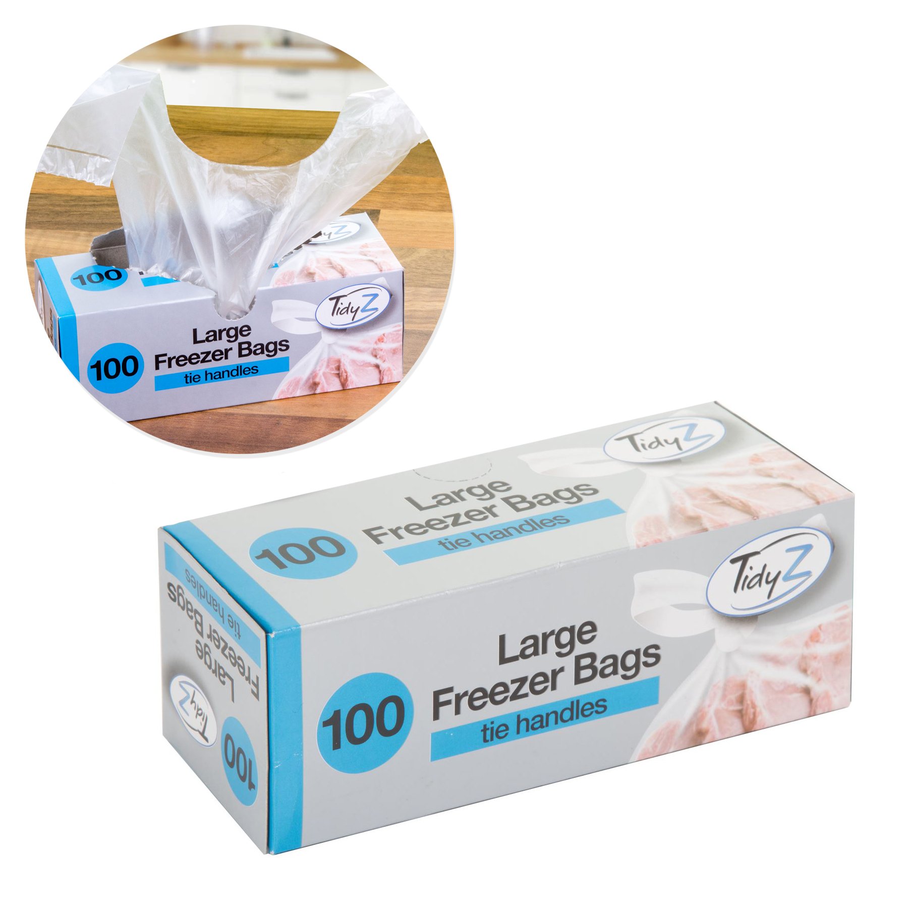 2 Packs of 100 Medium Freezer Bags | Storage Bags with Tie Handles