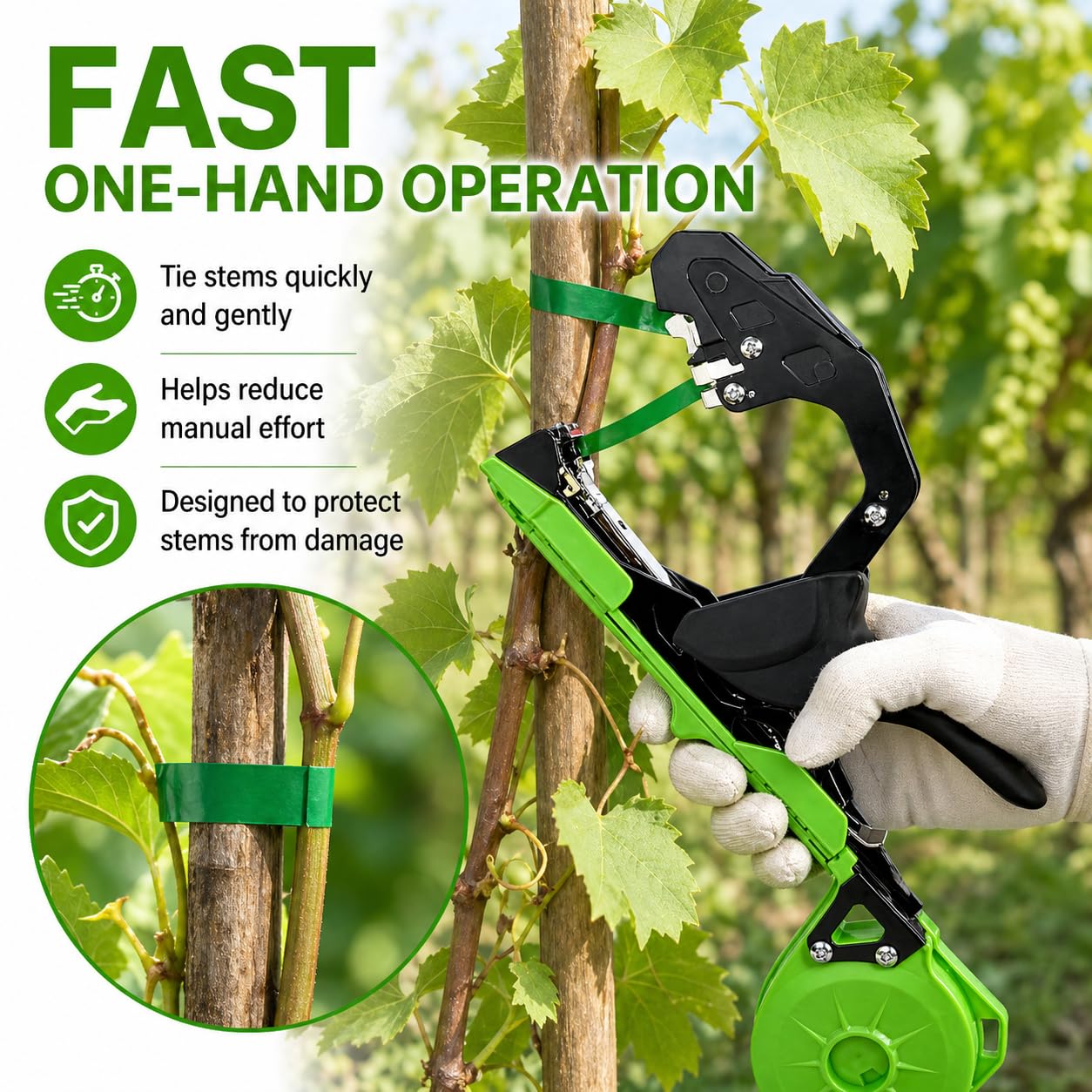 auvstar Pflanzenbindegerät, Pflanzenbindemaschine mit 10 Klebefolien & 10.000 Nägeln, robust aus A3-Stahl & Kunststoff für Garten, Obstgarten und Weinberg