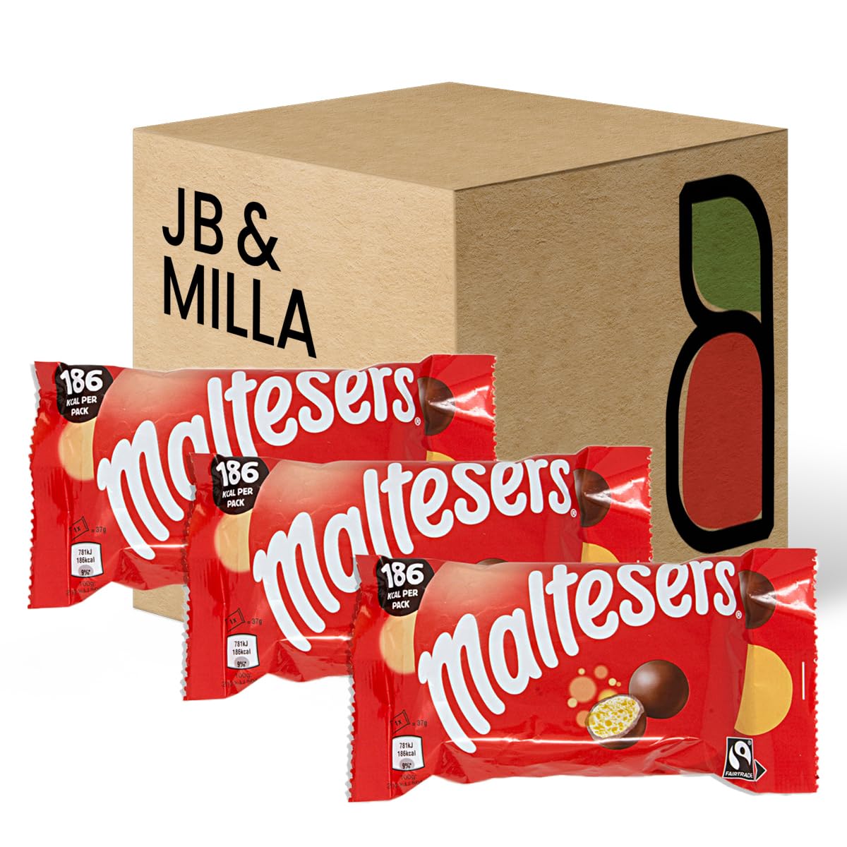 GenericJ B Milla Irresistible bundled combination of Maltesers milk center 37 gr pack of 6 I with Packing sized for Malted balls.