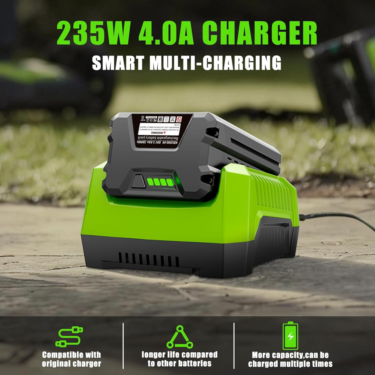 4.0A Replacement Rapid Charger for Greenworks 80V Battery Charger GCH8040 2958602AZ 2964602 GCH8020 2936802, Compatible with Greenworks Pro 80V Battery GBA80200 GBA80250 GBA80400 GBA80500