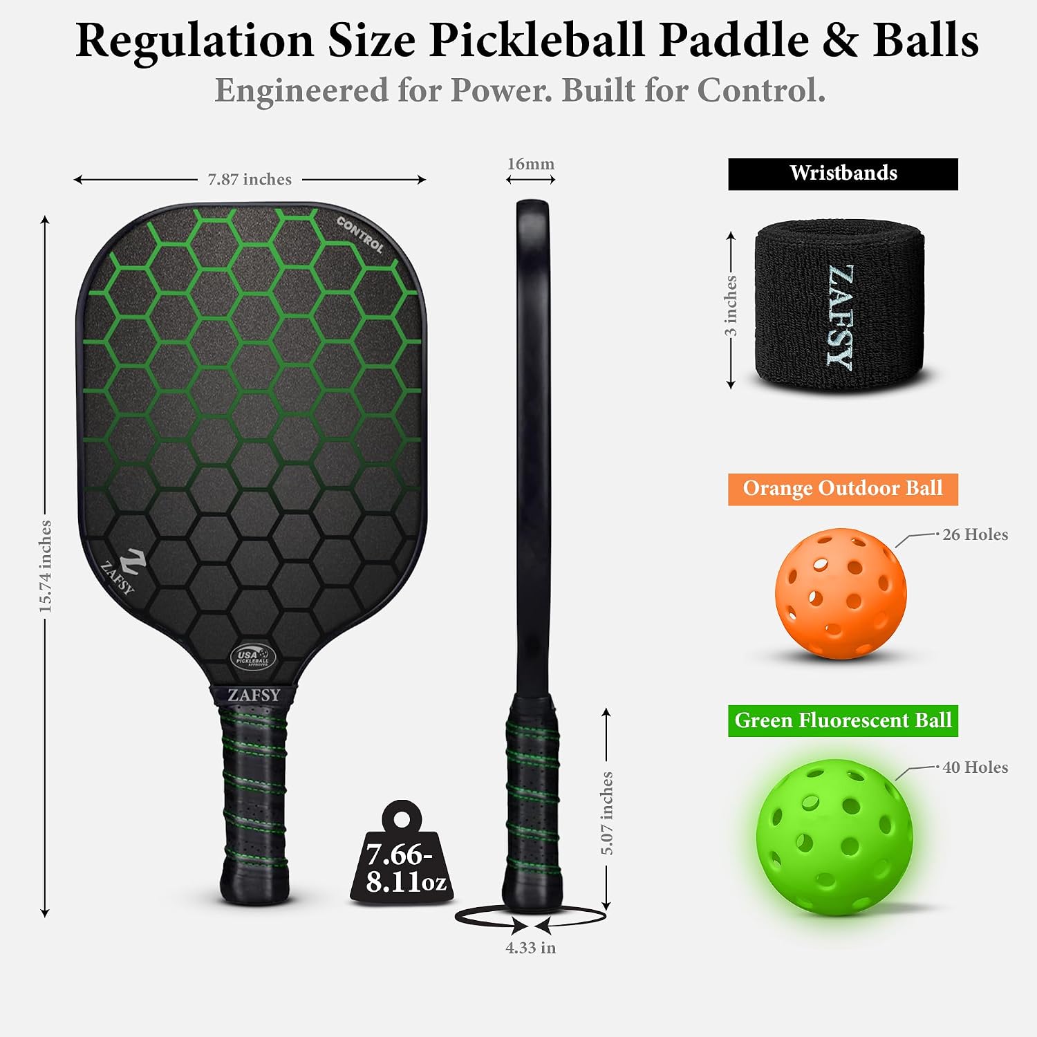 Pickleball Paddles Set of 2 or 4, USAPA Approved Pickleball Paddle Set with Fiberglass Surface, Lightweight Pickleball Rackets for Men & Women, Comfortable Grip for Indoor & Outdoor Play