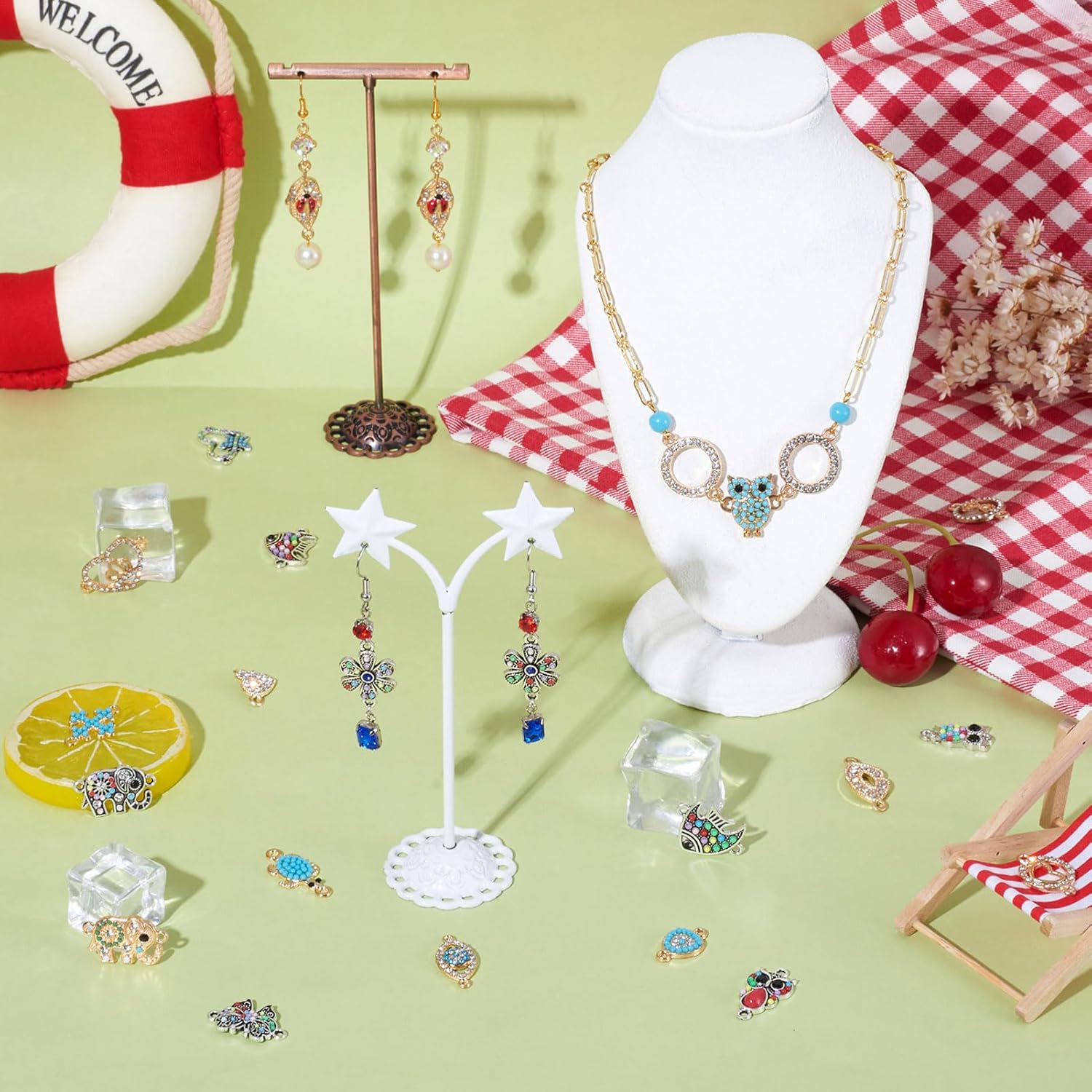 pandahall 40pcs Mixed Alloy Enamel Charms Connectors 20 Styles Colorful 2 Hole Rhinestone Owl Elephant Pendants Links for DIY Necklace Bracelet Jewelry Making - Image 2