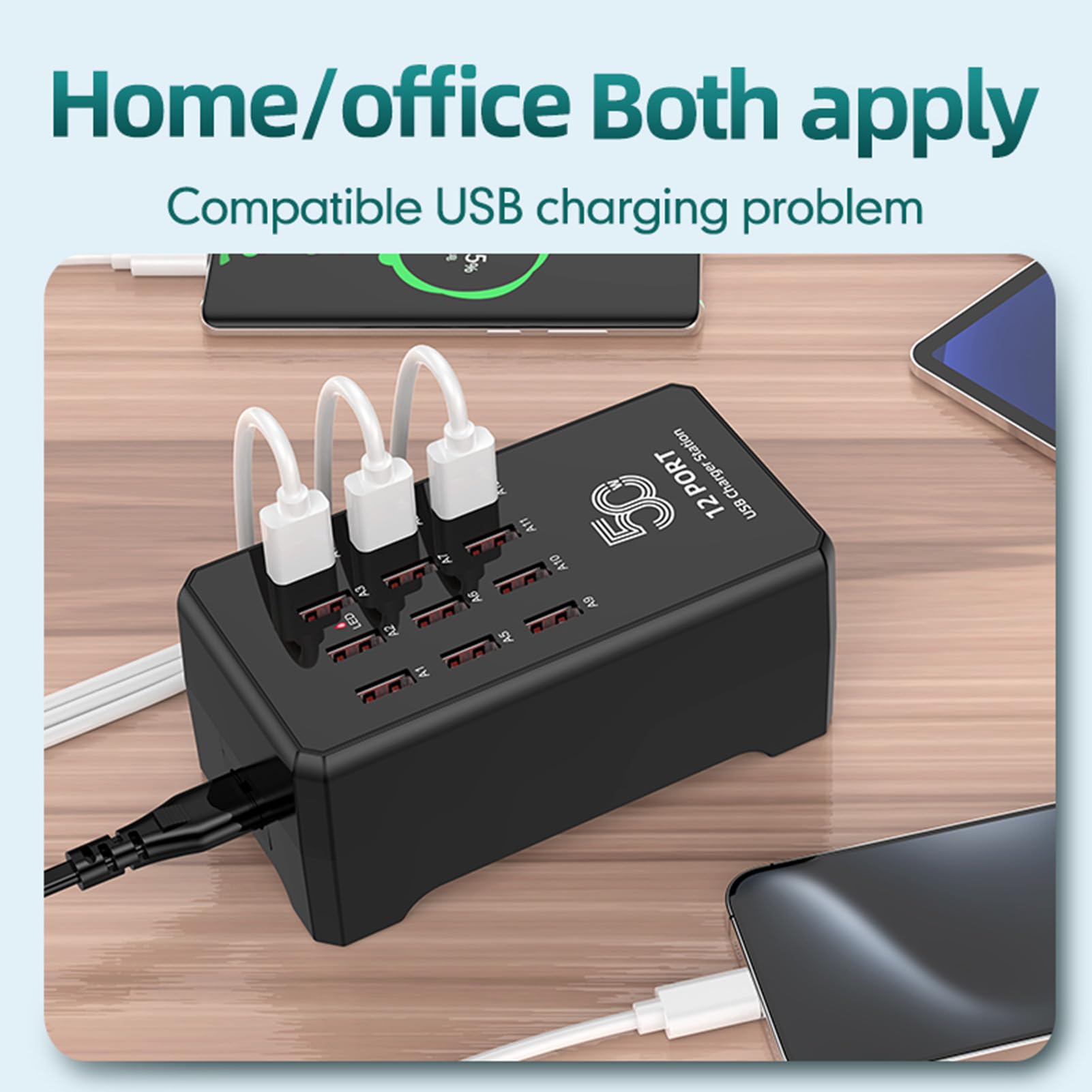 Cuifati Chargeur USB, Station de Charge USB à 12 Port 50W Multiple, Prend en Charge la Couverture de Tension Large, Chargeur Multi-Ports pour Téléphones, Montre, (Prise UE)