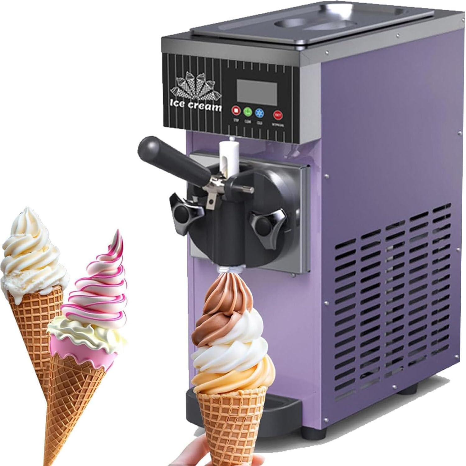 Máquina vertical comercial para hacer helados, 450 W, producción de 4-5 kg/