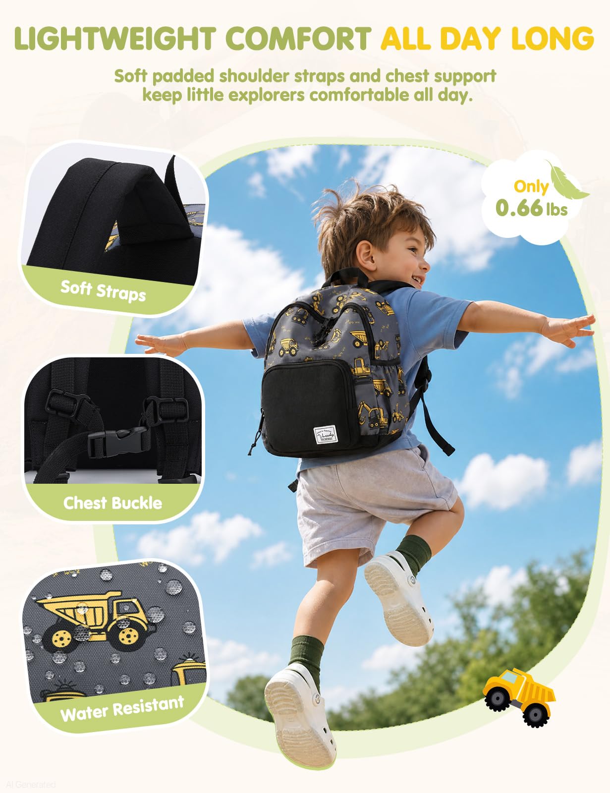 VASCHY Sac à Dos Enfant, Léger Cartable Filles Garcons Primaire Maternelle 4-6 Ans Imperméable Mignon Sac à Dos Fille Garçon pour A4 Dossier Préscolaire Voyage avec Sangle de Poitrine