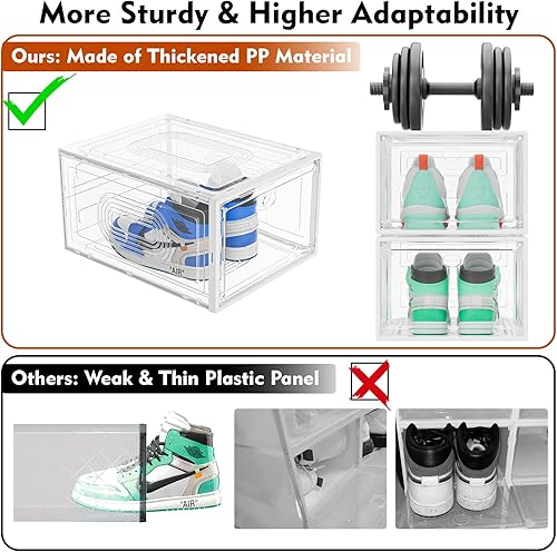 Miniatura 5 de Paquete de 10 organizadores gruesos para zapatos, apilables, caja de almacenamiento de zapatos resistente mejorada con puerta magnética,