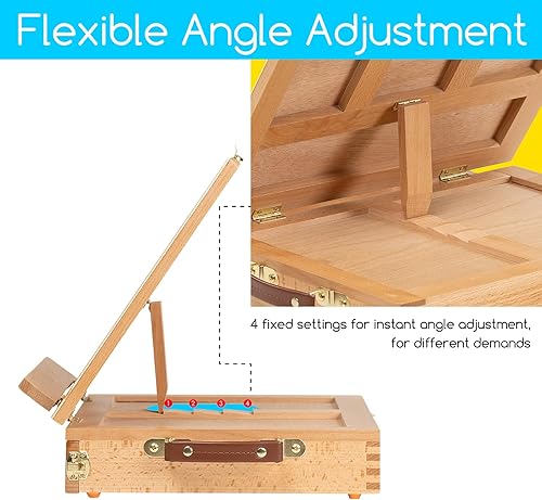 Miniatura 3 de MEEDEN Caballete de mesa para bocetos, caballete de madera maciza de haya portátil, tablero de dibujo y boceto con cajón de almacenamiento y paleta