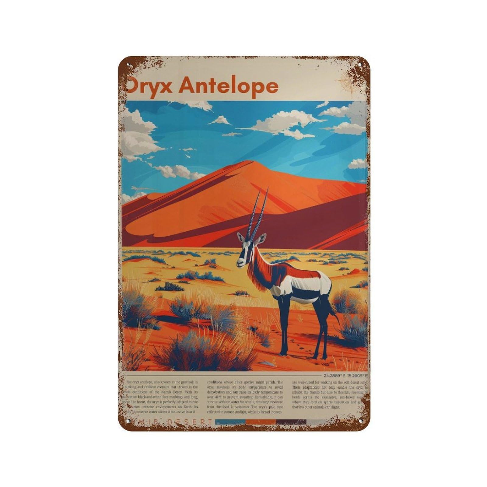 xiaoxiaoshen Oryx Antelope Namib Desert Travel Wall Decor Art Metal Tin Poster Modern Home Decor Art Home Bar Shop Decorations Vintage Sign 30x20cm