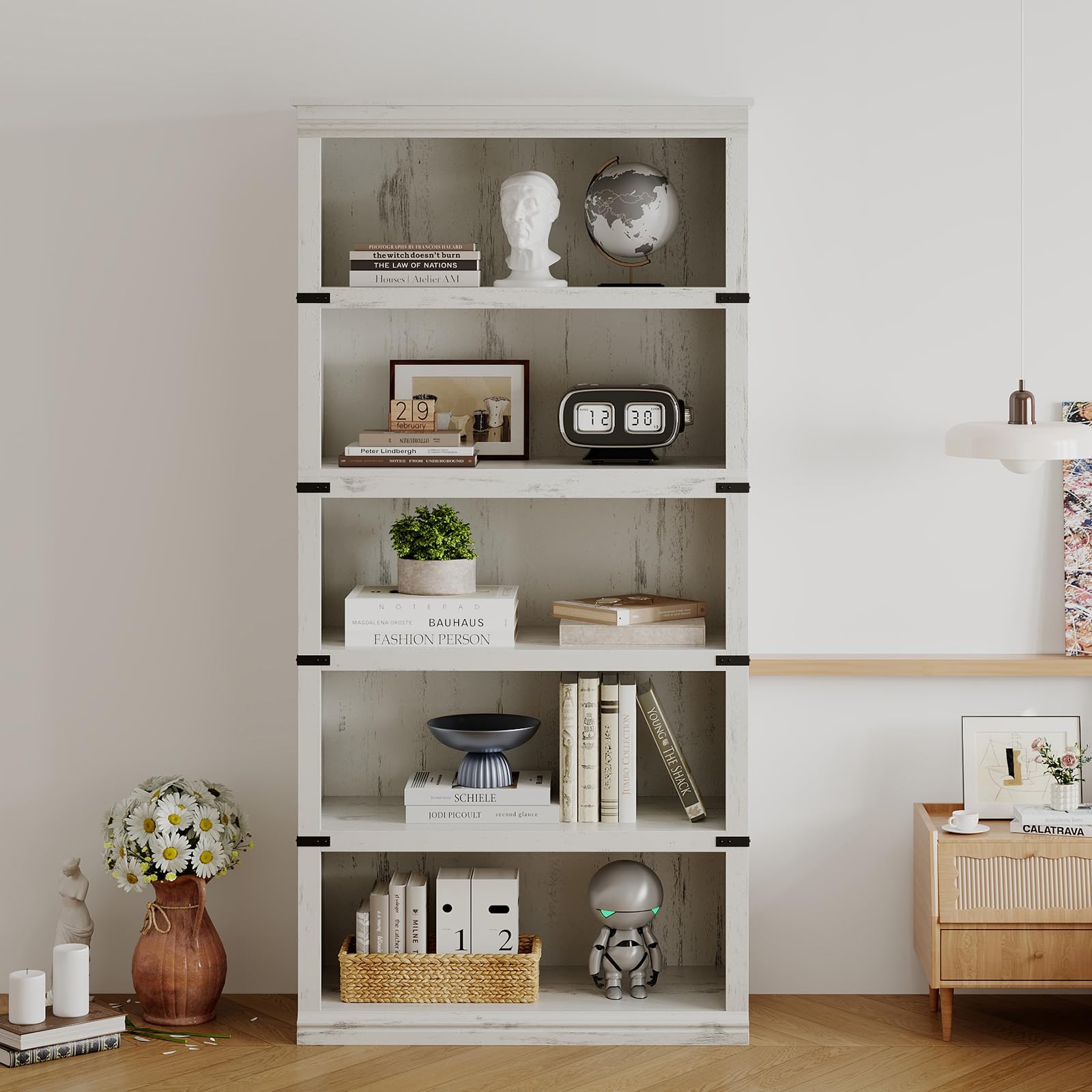 Bücherregal/Standregal, 5 Ebenen - Hohes Holzregal Mit Offenen Ablagen, Stabil Für Schwere Bücher - Für Home Office/Wohnzimmer/Schlafzimmer - Farbe: Weiß Größe: 80 * 32 * 171