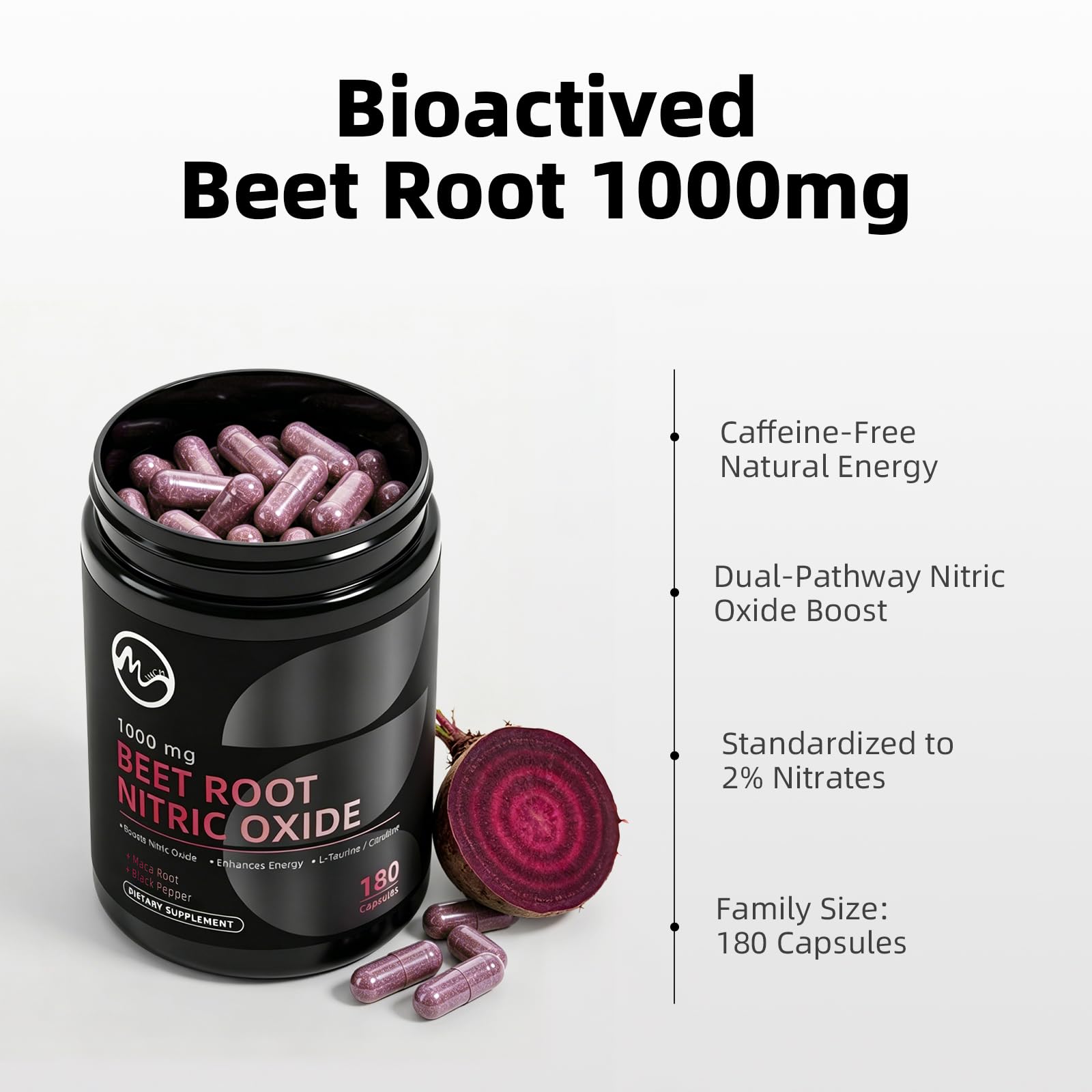 Beet Root Capsules - Nitric Oxide Booster for Men and Women, Beetroot Supplements 1000 mg w/ L-Citrulline, Taurine and Maca, Support Energy, Circulation & Nitric Oxide, Caffeine-Free, 180 Capsules — Amazon image 4