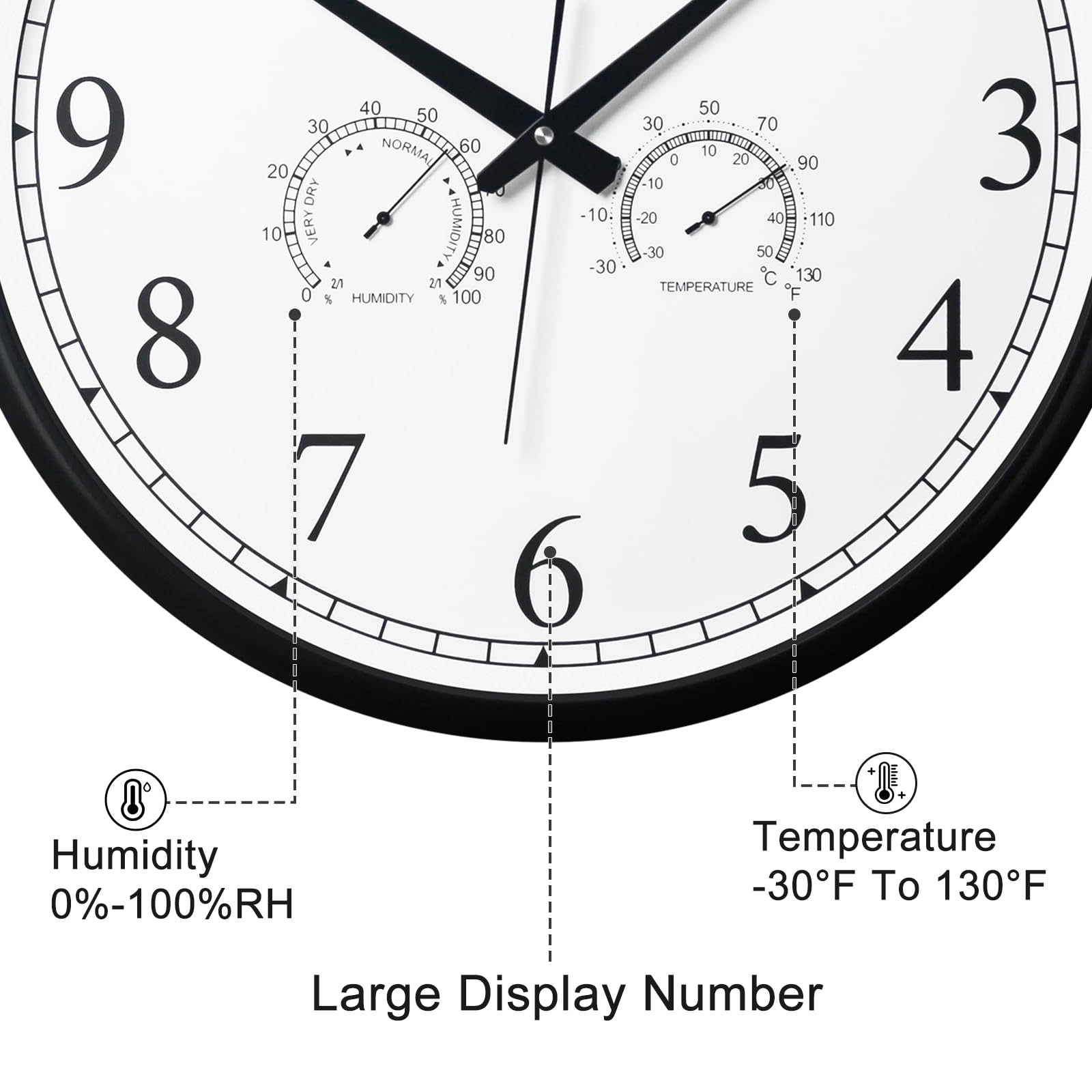 OCEST Orologio da parete da giardino da 45,7 cm, impermeabile, con termometro e igrometro, movimento al quarzo silenzioso, alimentato a batteria, per patio, giardino e piscina