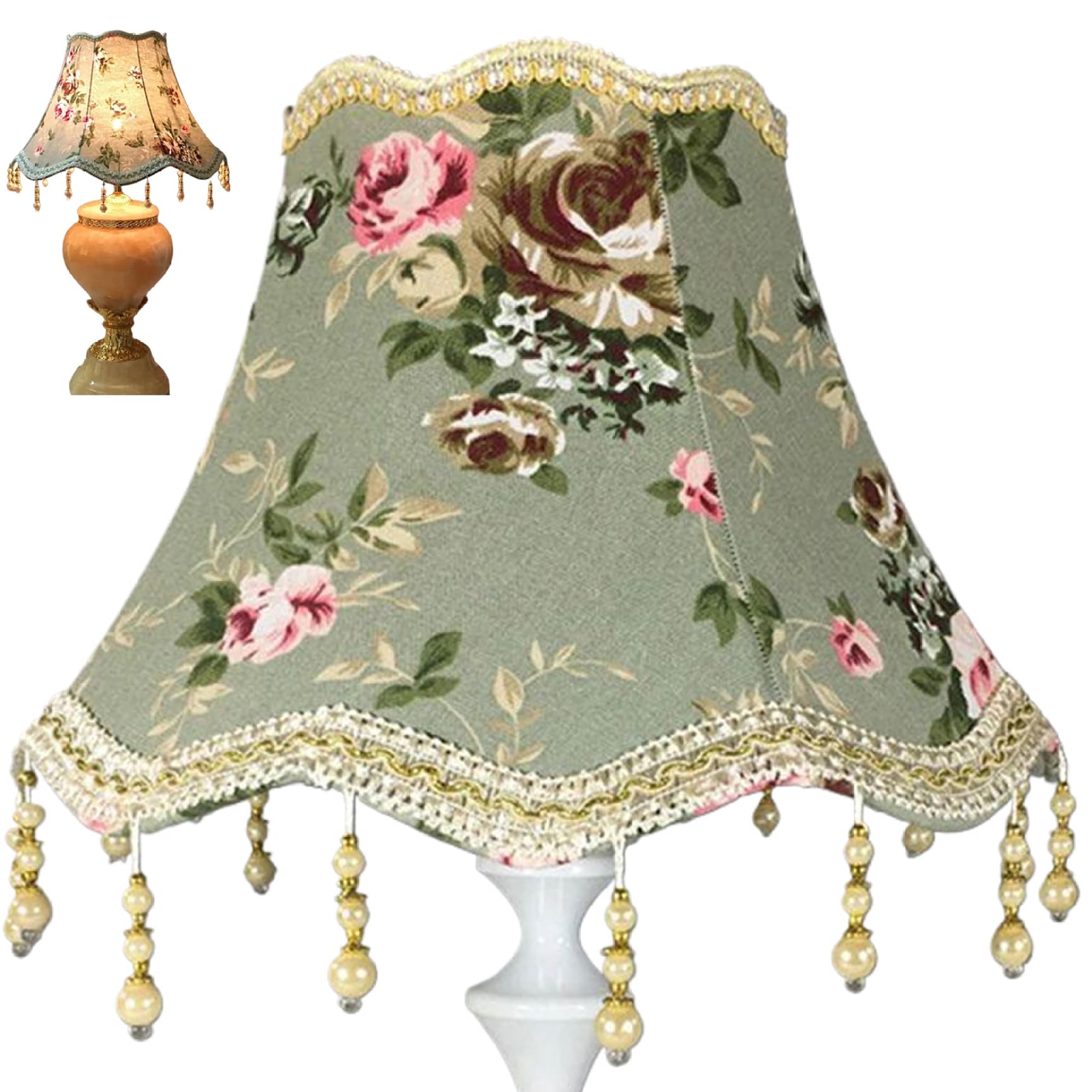 Lampenschirm für Tischlampen, kleiner Vintage-Lampenschirm mit Perlenanhängern, einfach zu installierende Muschelglockenschirme für E27-Tisch-Boden-Wandleuchte