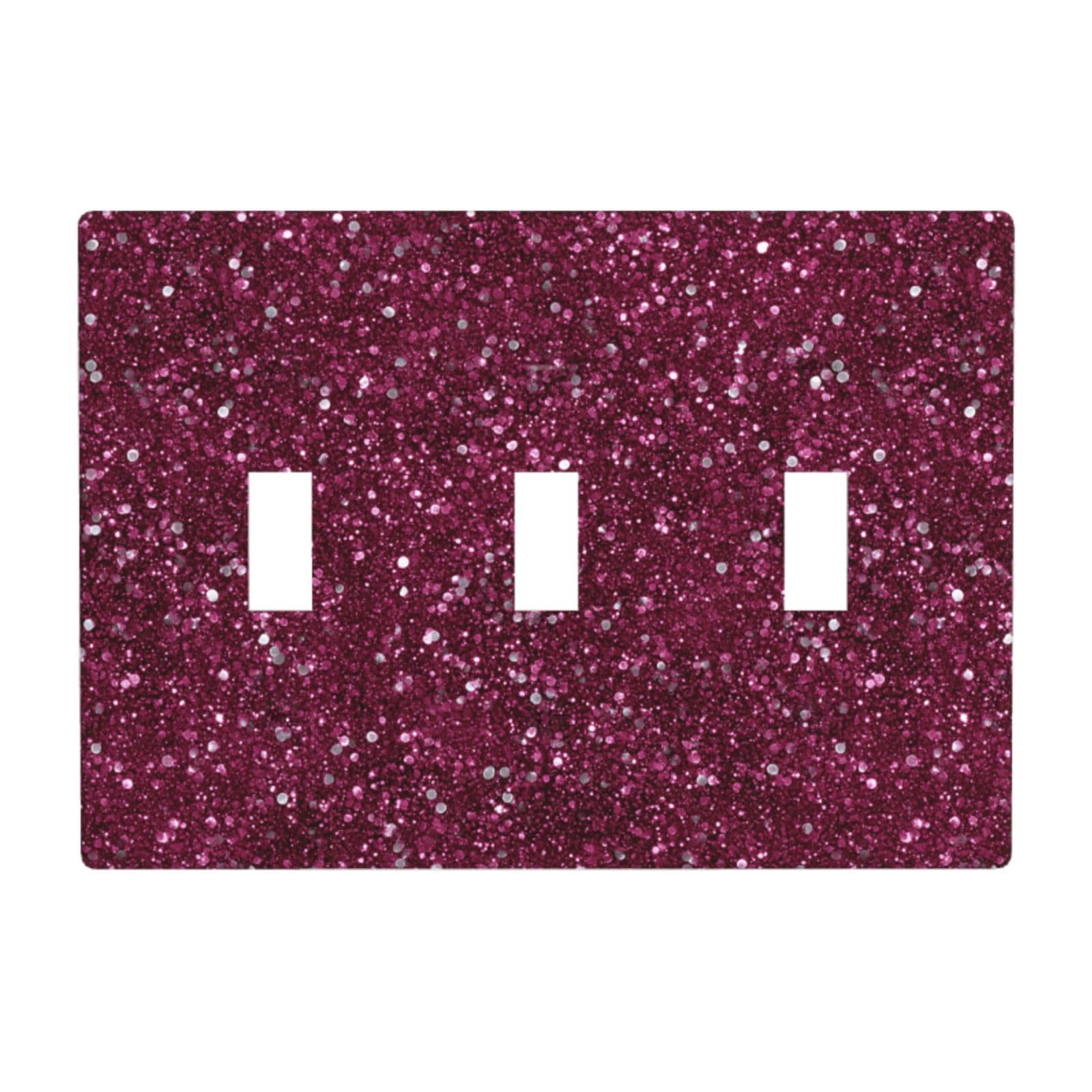 Dark Pink Dense Glitter Block Light Switch Covers 3 Gang Triple Toggle Wall Plate Switchplate Electrical Faceplate for Bathroom Kitchen Bedroom Decor