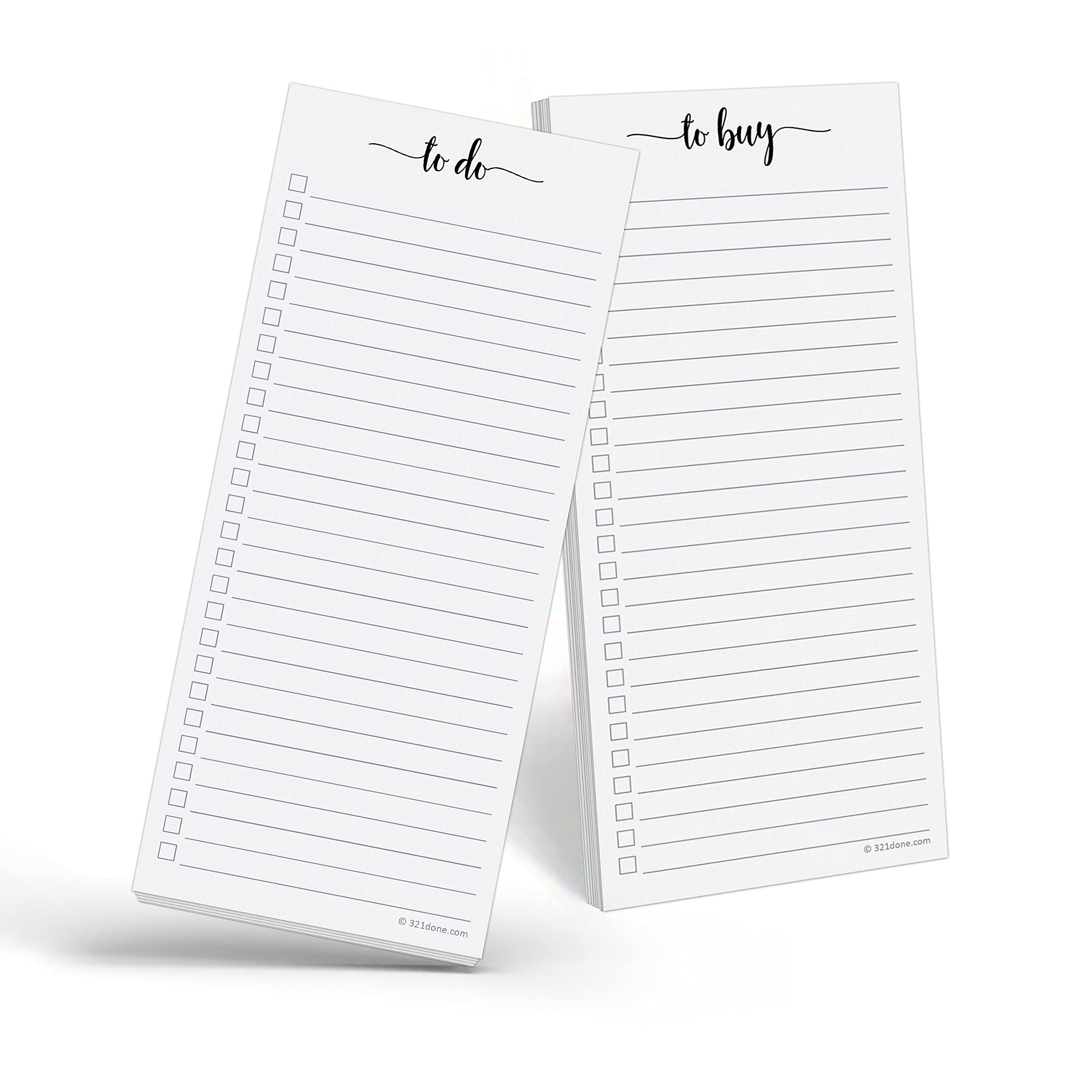 321Done (1 To Do (1) To Buy List Notepad 2-Pack - 3.7x8.5 (Slim, Skinny, Handheld - College Ruled) - Minimalist Memo Pad for ToDos, Tasks, Shopping,